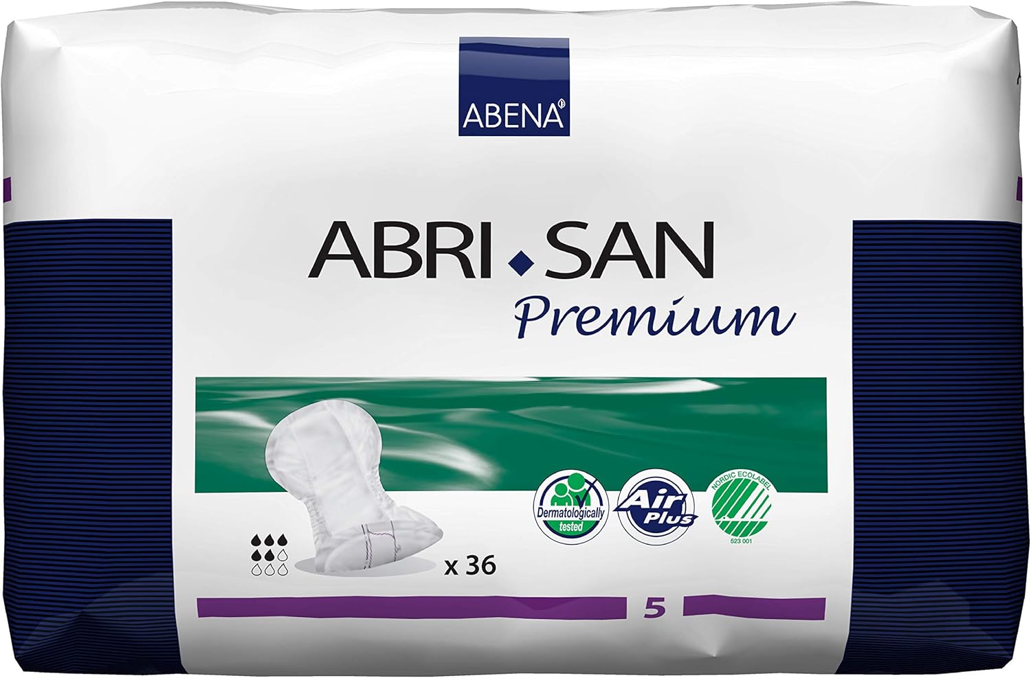 Abena Abri-San Premium Incontinence Pads, Moderate Absorbency, (Sizes 4 To 7) Size 5, 144 Count Size 5 144