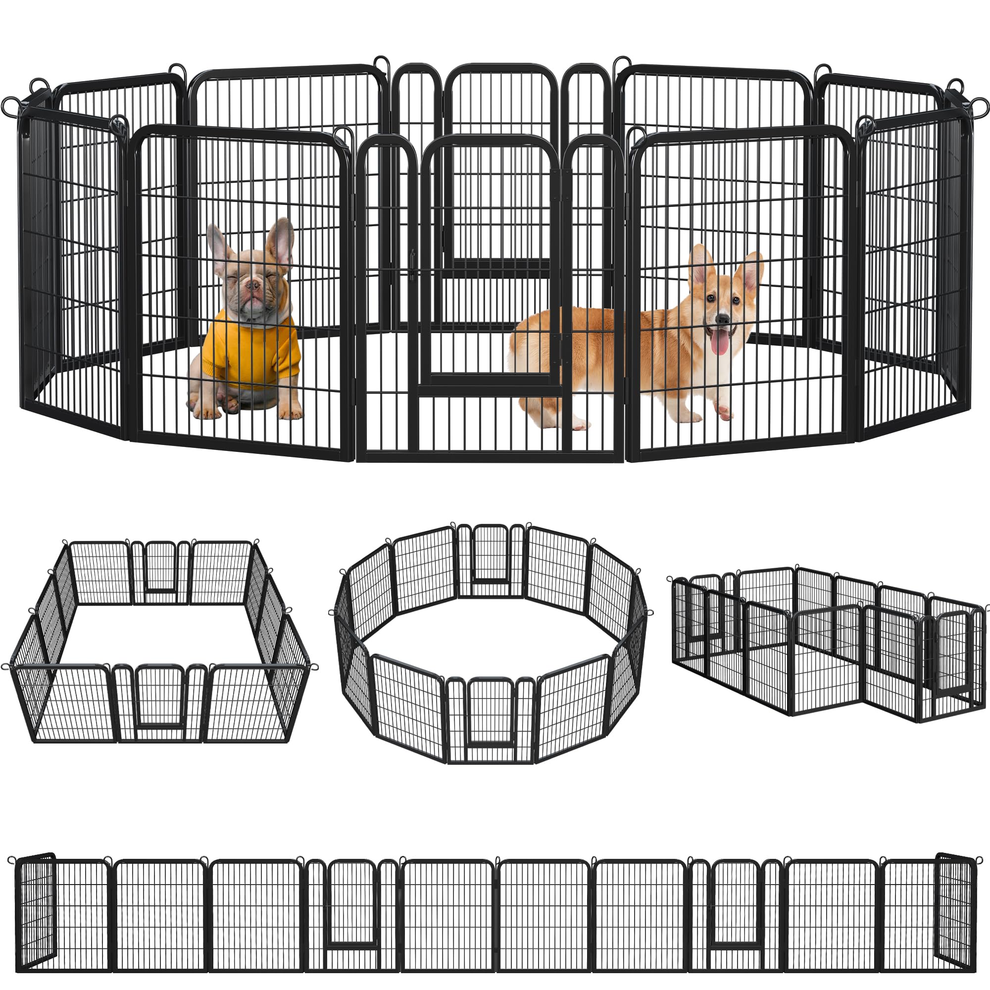 Recinto per Cani di Piccoli Taglia 12 pz 65 x 80 cm, da Interno ed Esterno, Recinzione per Animali Domestici con Rete in Acciaio e Metallo Nero