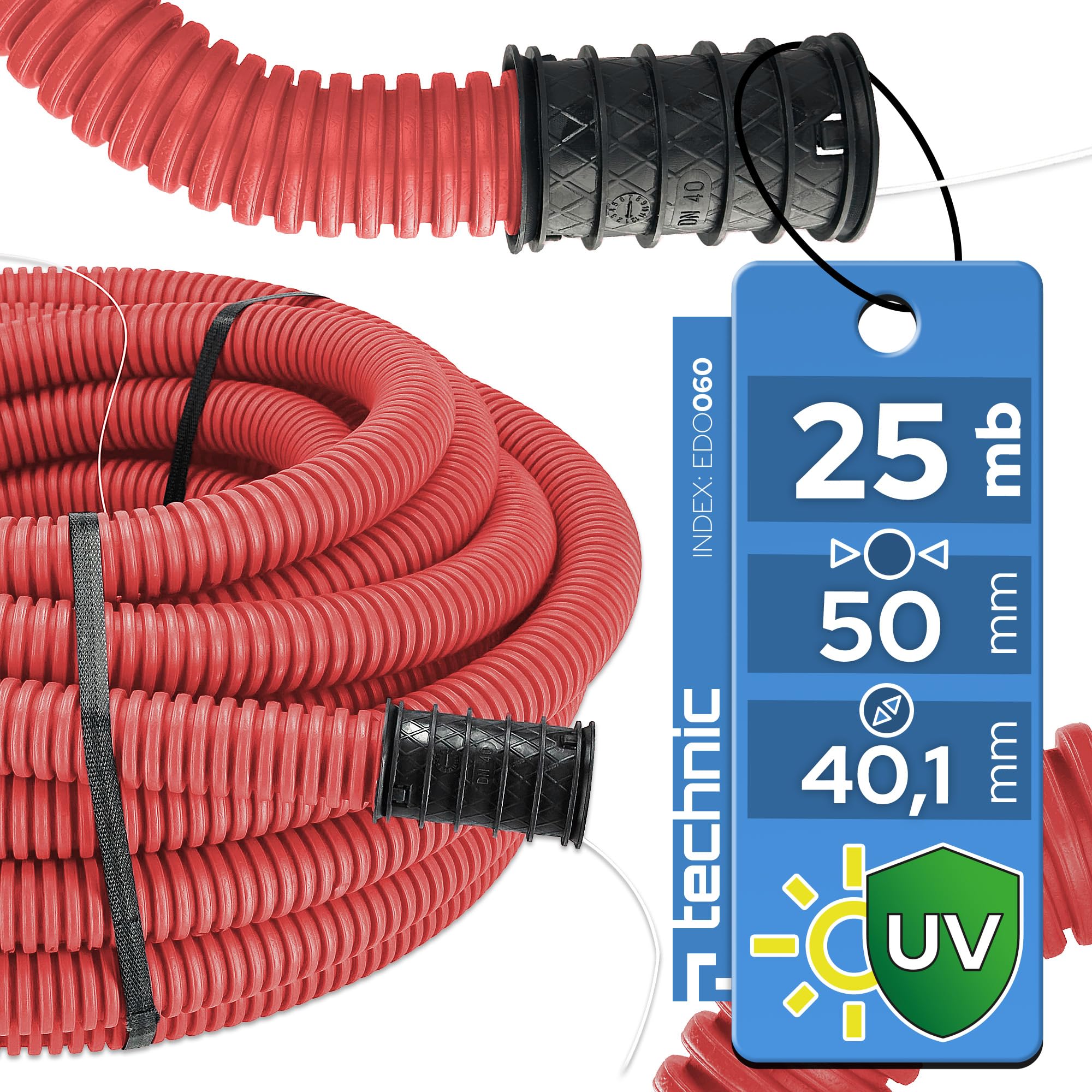 25 Meter Kabelröhre – Wellrohr für Erdkabel Leerrohr Elektrorohr Ø50mm Rot
