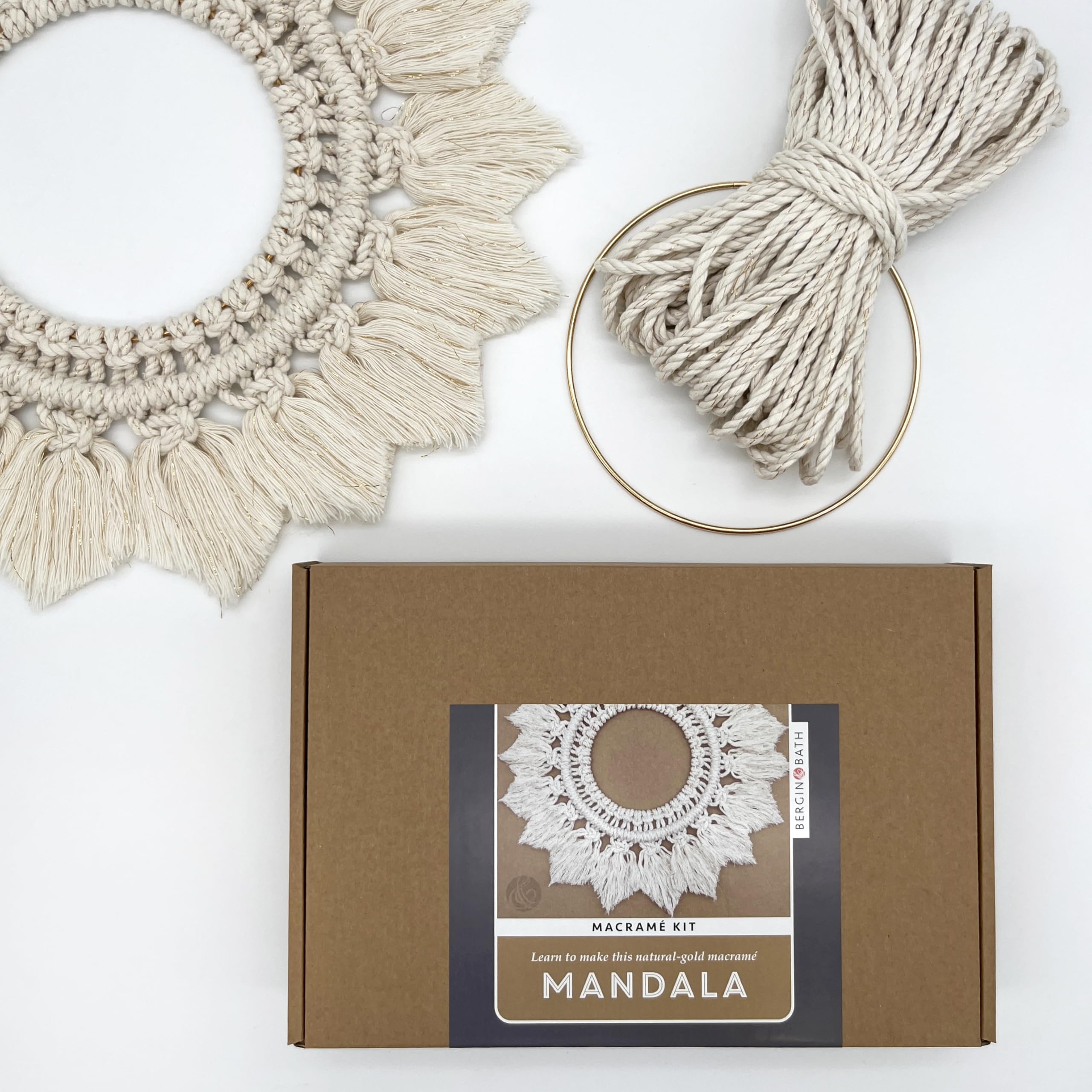 Bergin & Bath Macrame Kit - Mandala Wreath - Gold. Make a Rustic Wall Hanging for Christmas. A Great Crafty Gift idea.