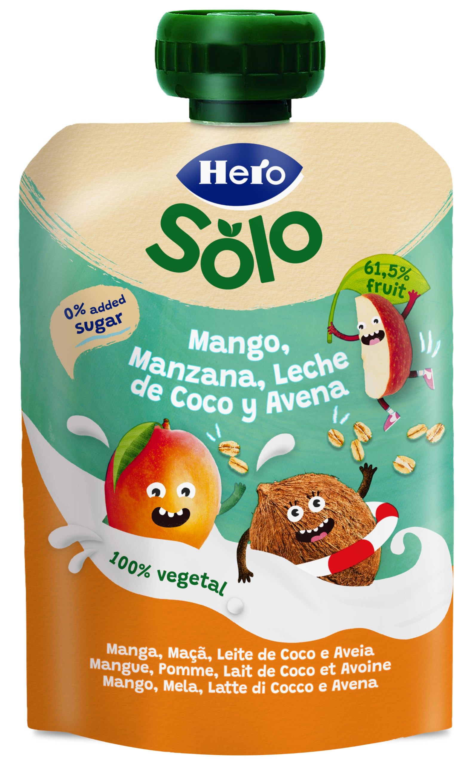 Hero Solo, Bolsita Fruta Bebé, Mango Avena Coco 100% Natural, Sin Conservantes ni Colorantes, Desde 6 Meses, 100g