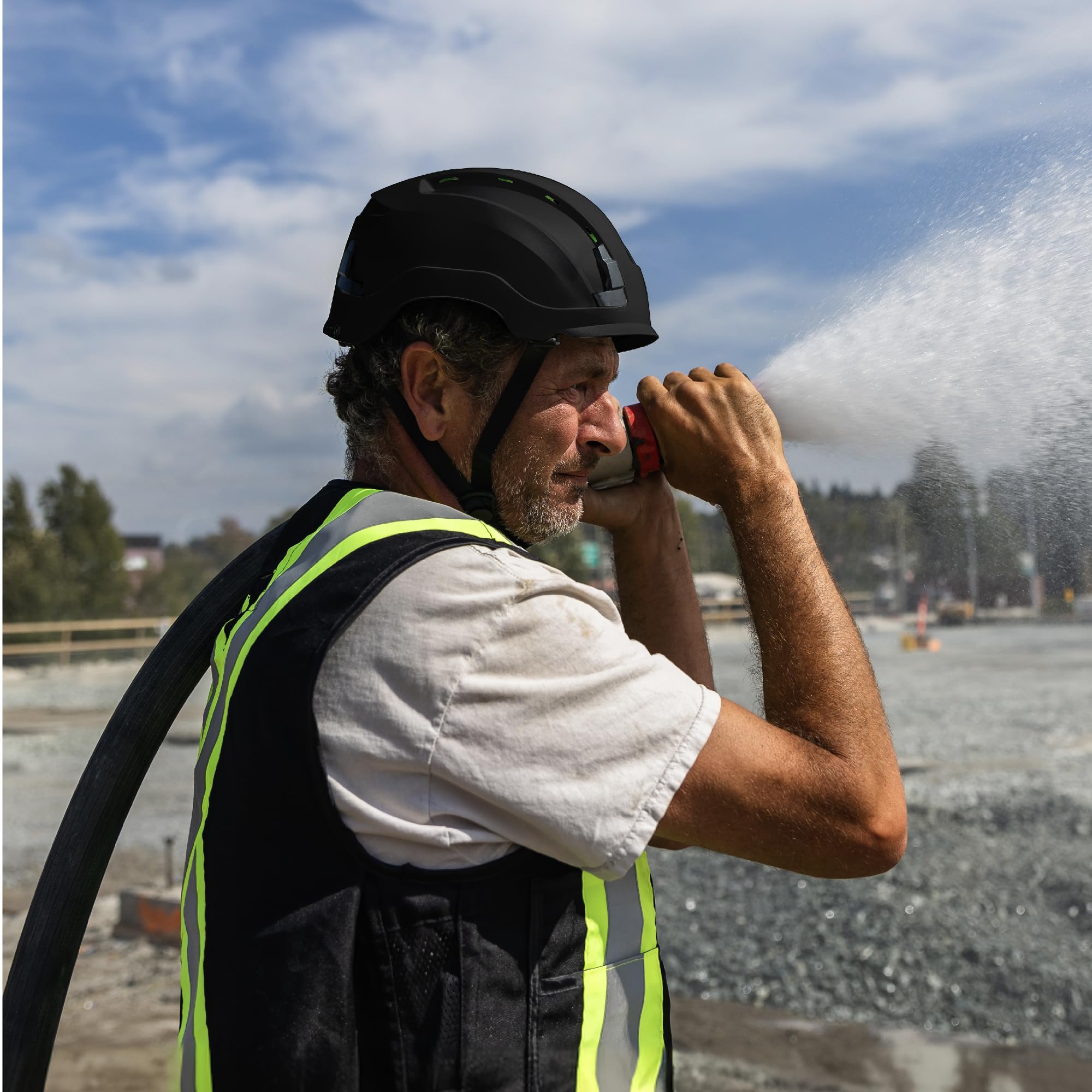 GE Casco de seguridad de diseño patentado ventilado, sin espuma EPS, tecnología de absorción de impactos de 360 grados, reduce el estrés por calor, casco duro con acolchado de espuma viscoelástica,
