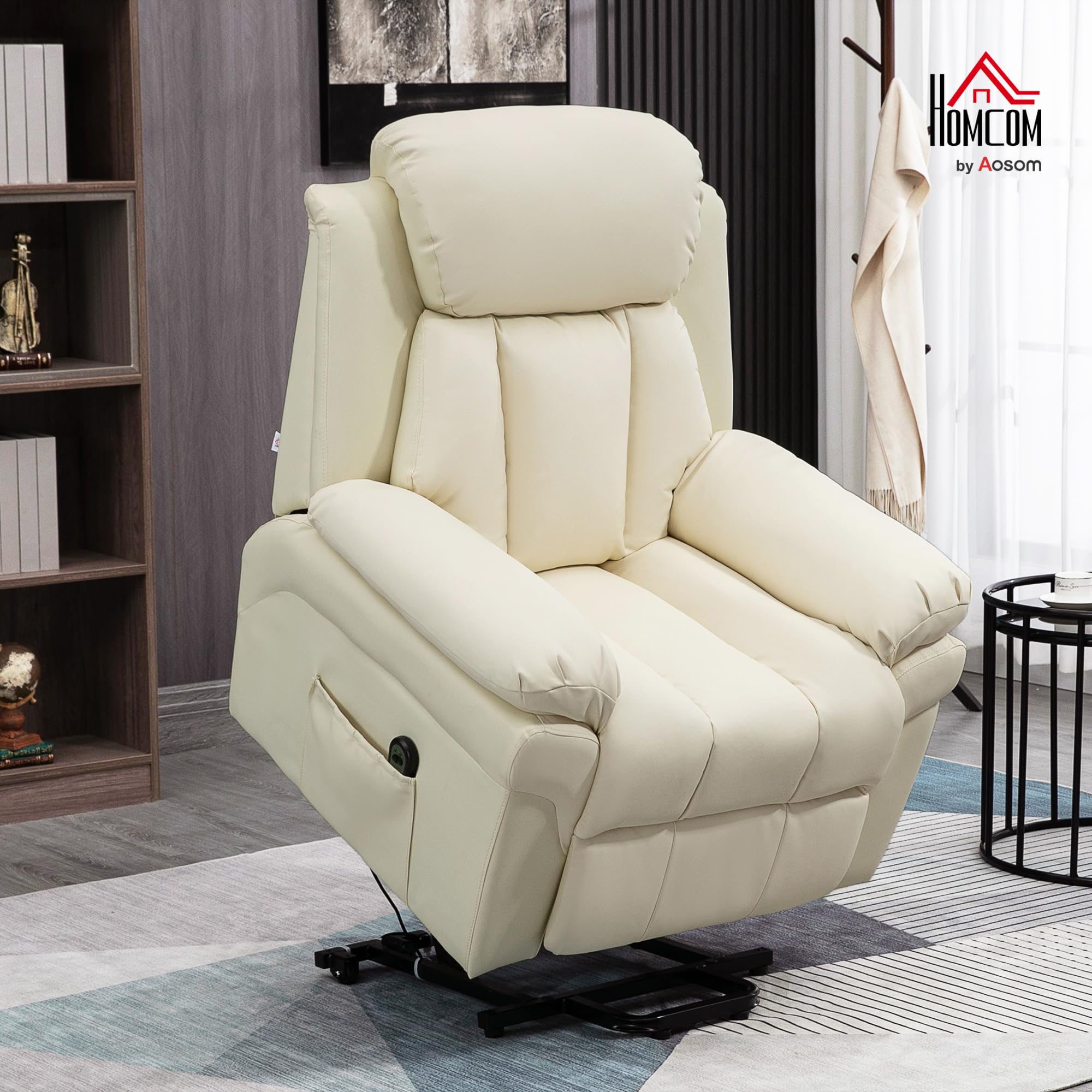 HOMCOM Poltrona Reclinabile Alzapersona Elettrica, Poltrona Relax con Imbottitura Spessa e Telecomando, 96x93x105 cm, Crema