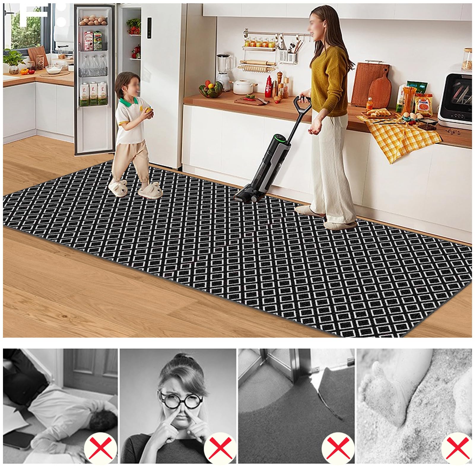 Dywan do długiego korytarza 110 x 280 cm Antypoślizgowy chodnik kuchenny Chłonny dywanik wejściowy, zmywalny dywanik kuchenny, chodnik do przedpokoju kuchni salonu sypialni