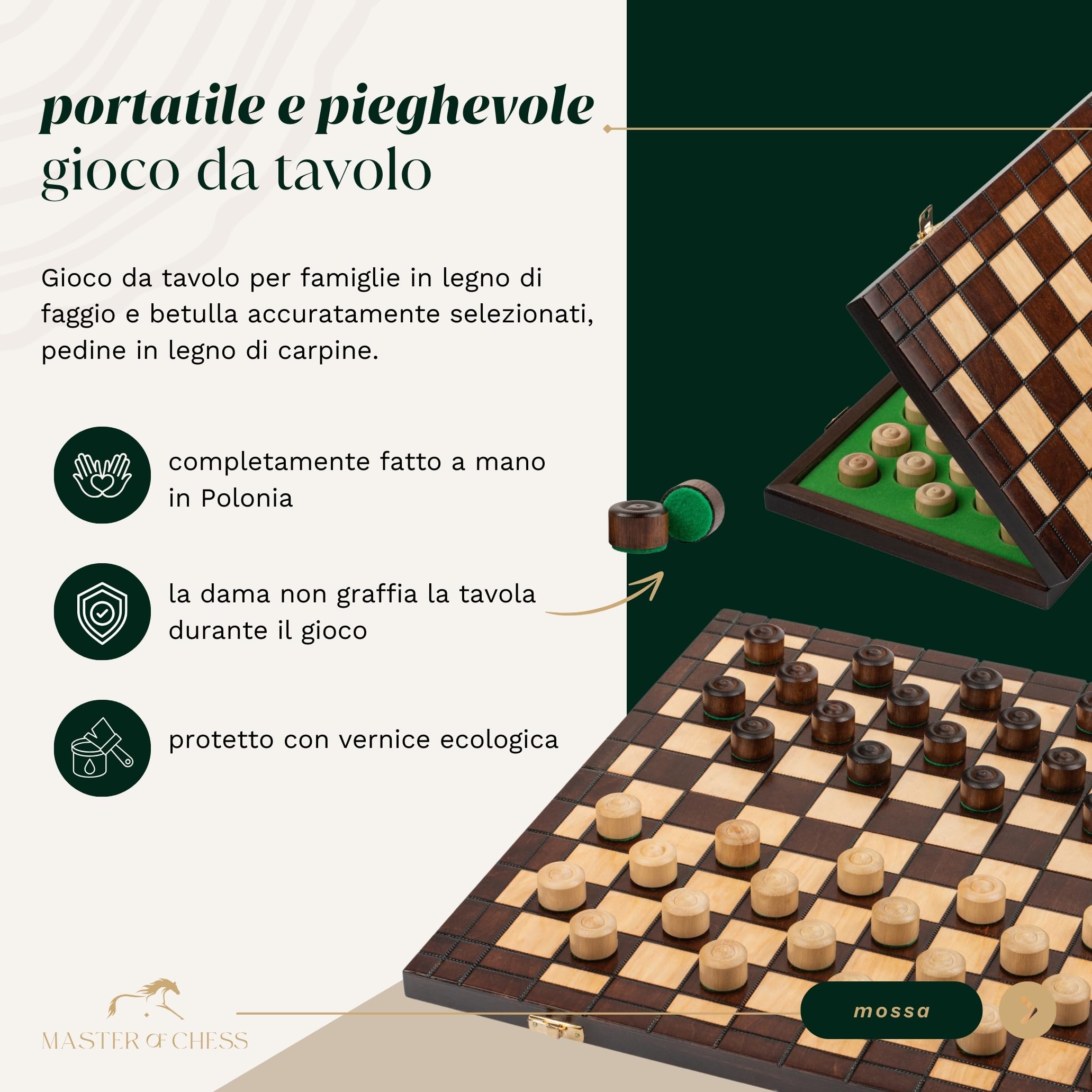 Master of Chess XXL 100 Fields CHECKERS 39cm / 16in Gioco di dama/dama in legno, gioco classico artigianale
