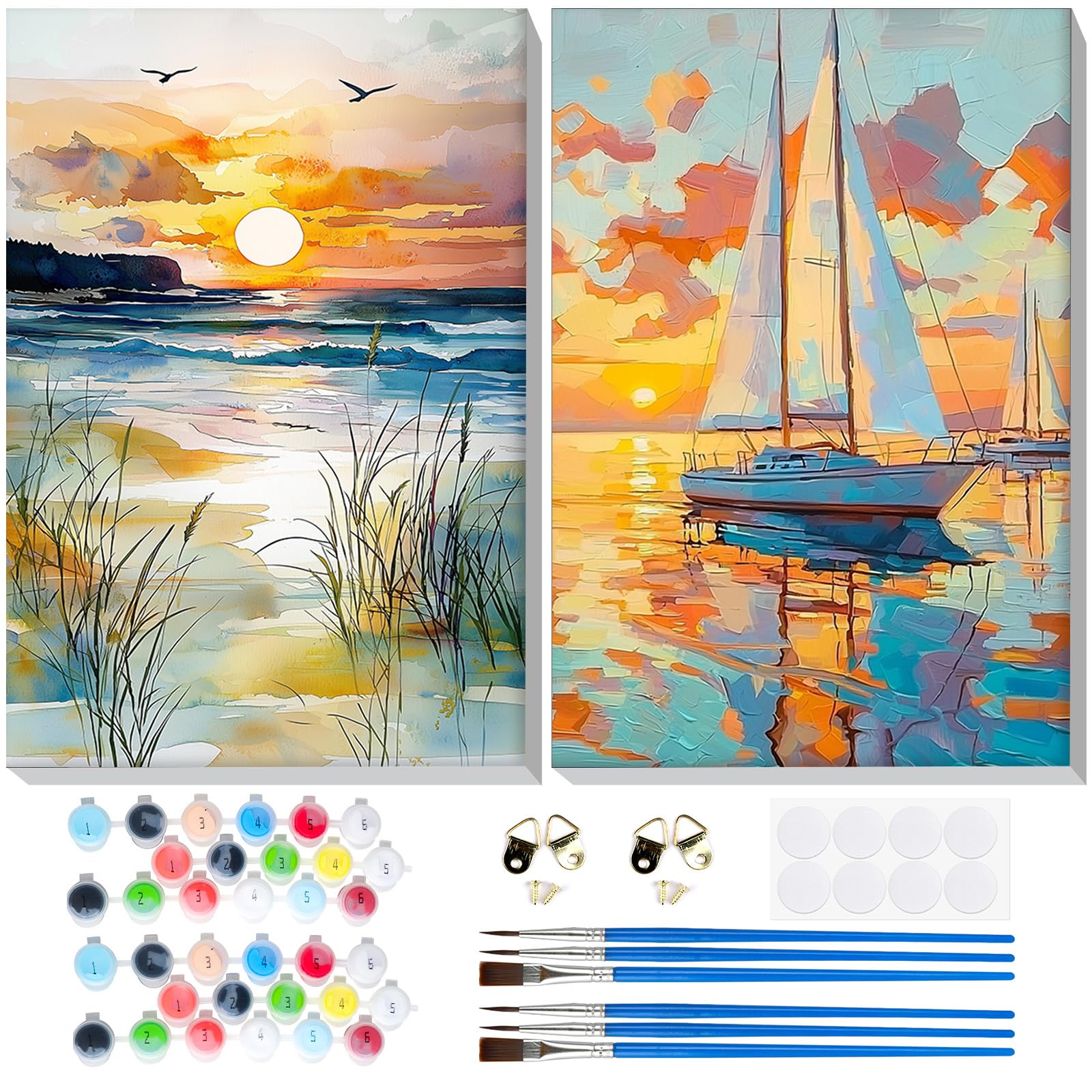 Malen Nach Zahlen Set Erwachsene - 4 Strandbilder Mit Rahmen & Staffelei