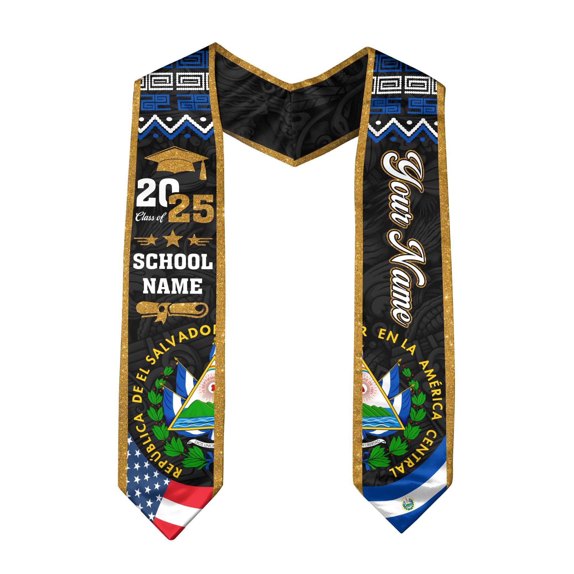 Yupify Salvadorans Graduation Sash, El Salvador Graduation Stole, Personalized Salvadorans American Flag Graduation Sash