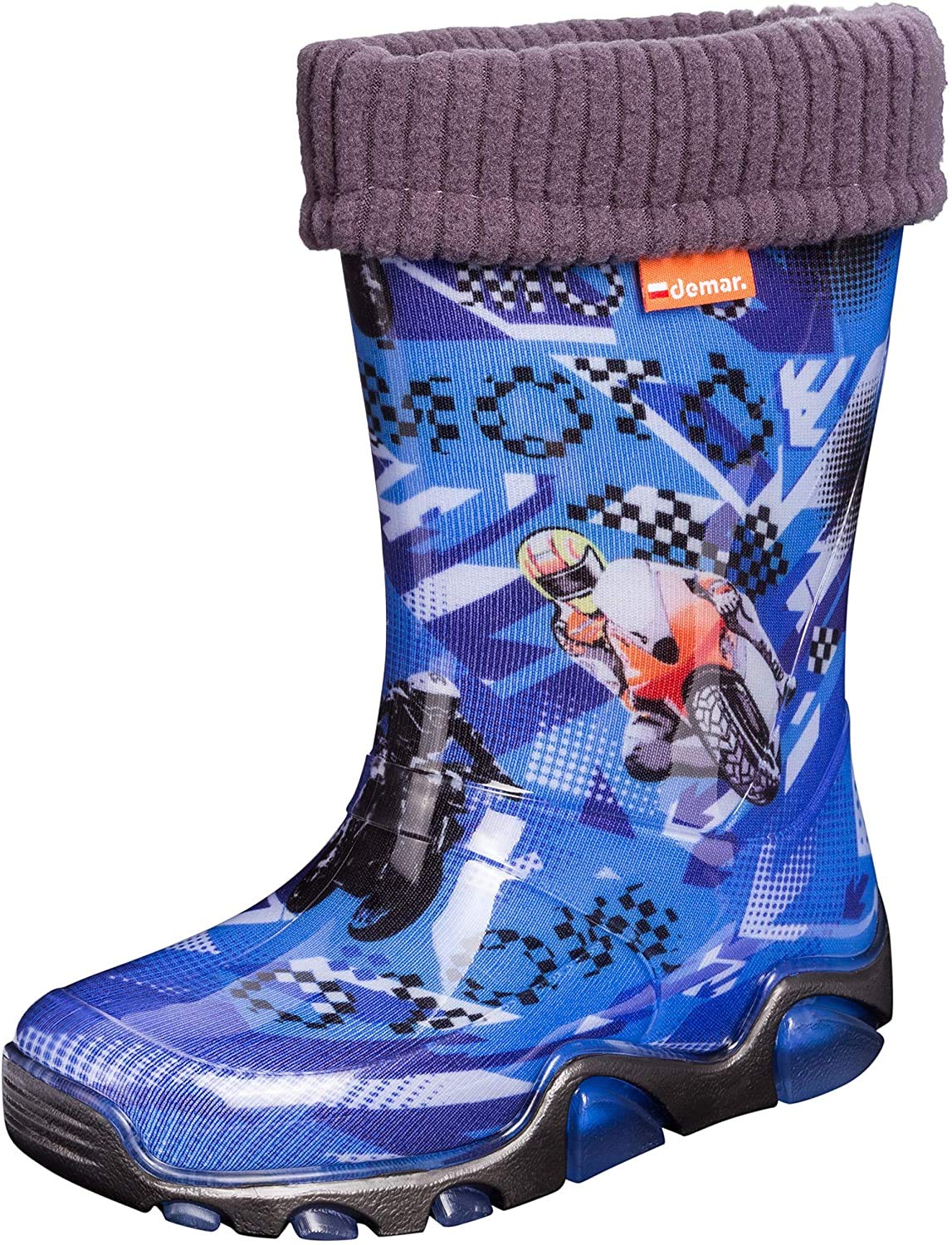 demar. Kids Boys Girls Toddlers Wellies Rain Boots Warm Fleece-Lined Light Unisex Children Wellington Boots 2-9yrs