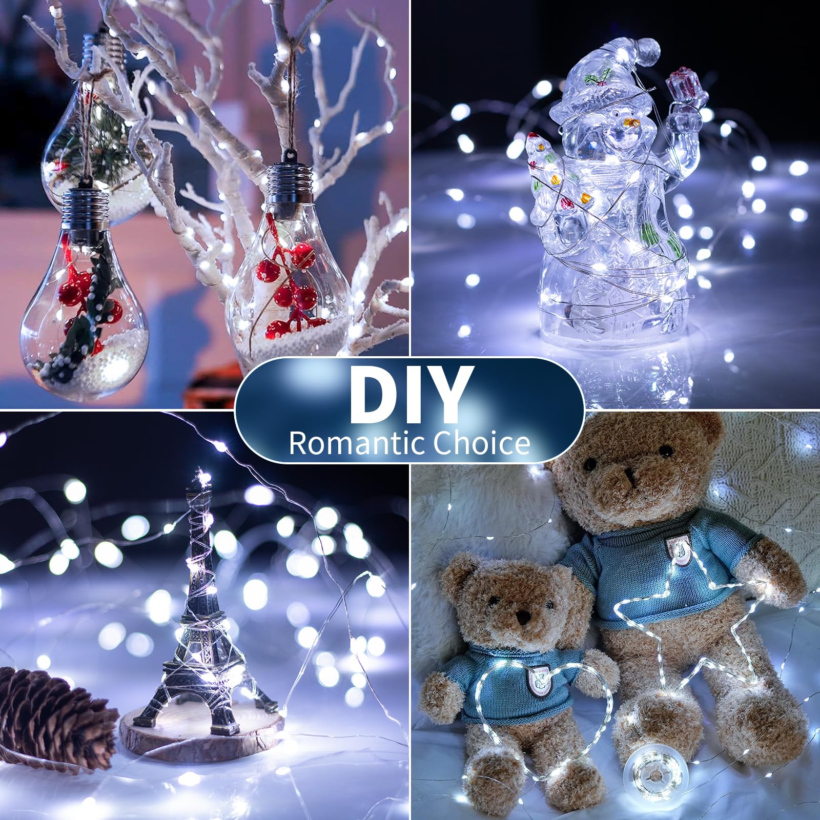 6 Unidades de Luces LED de Cadena Estrellada de 7.2 pies, 20 Luces LED de Hadas alimentadas por batería, Alambre de Cobre para Bricolaje, Luces de decoración de Navidad