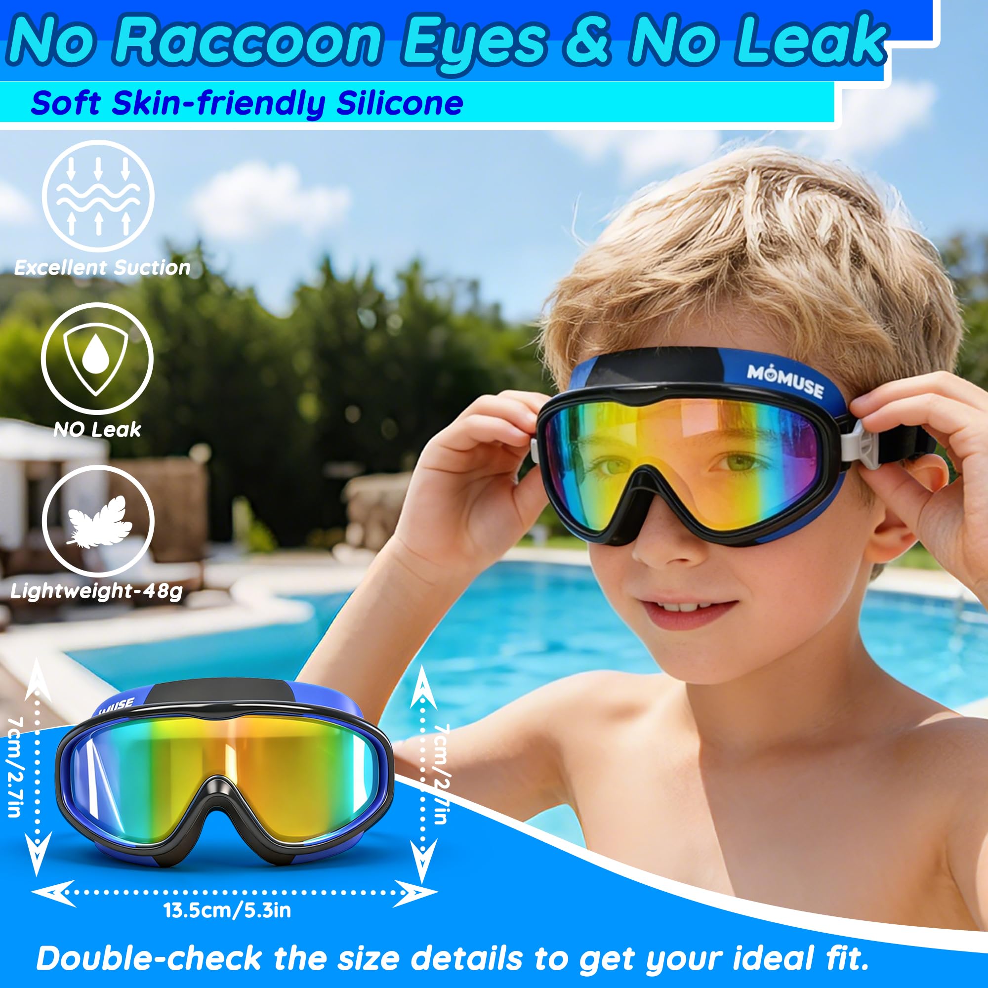 MOMUSE Gafas Piscina Niños 2PCS, Protección UV Antifog, Gafas Buceo Niño Anti Fugas