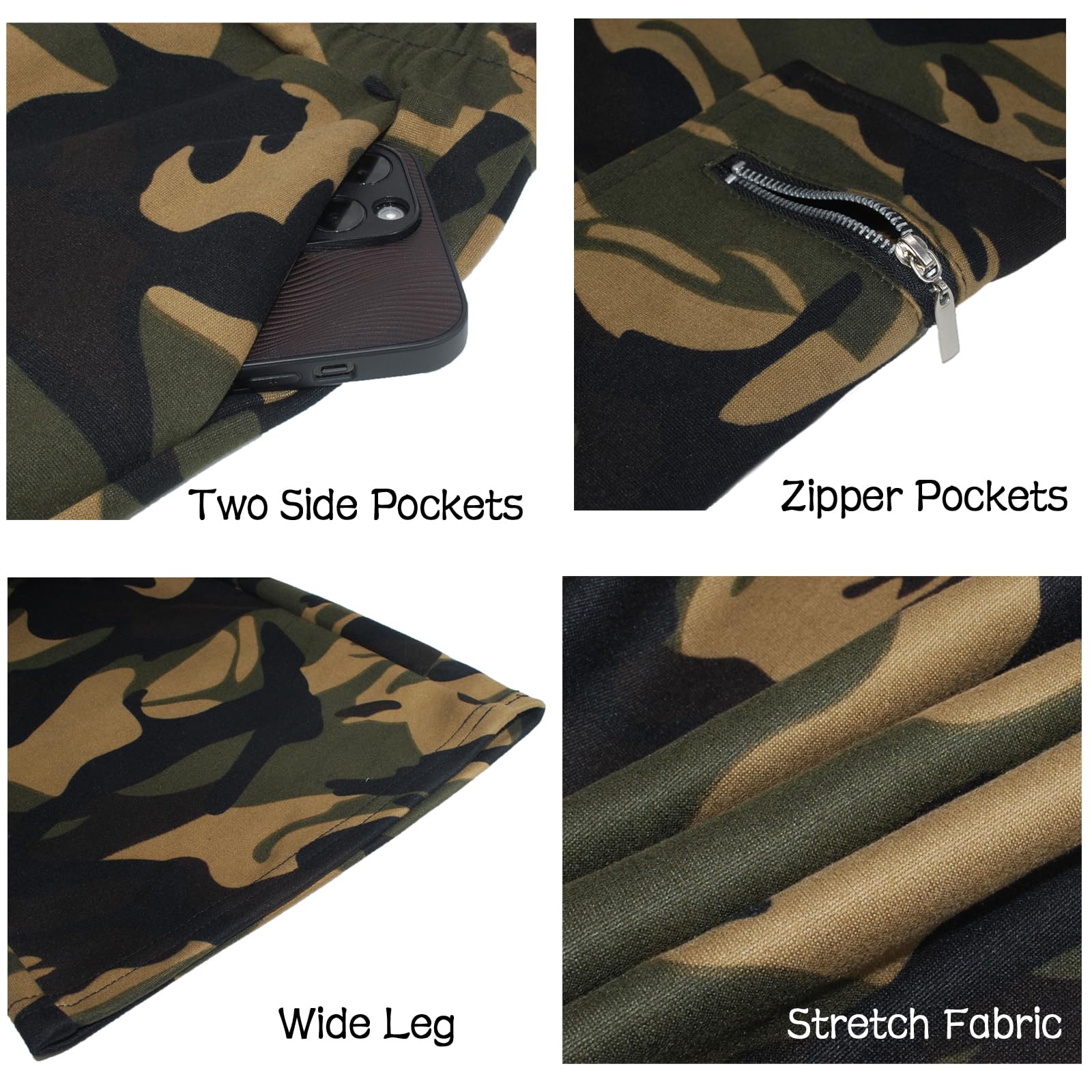 Nuofengkudu Mimetici Lungo Cargo Pantaloni della Tuta Larghi Cerniera Laterale Tasche Elastico Vita Alta Jogging Sportivi Pantalone Felpati Casa Comodi Lavoro Adolescente Y2K