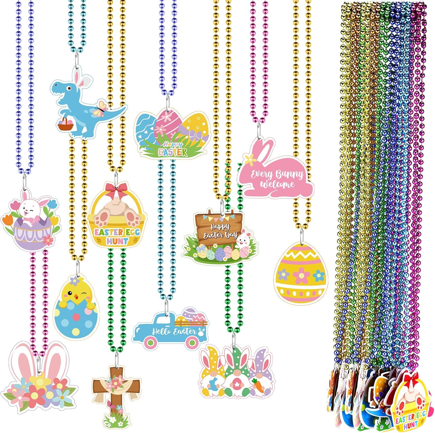 Quelay 48 Pcs Easter Bead Necklaces Bunny Bead Necklaces Easter Gifts Bunny