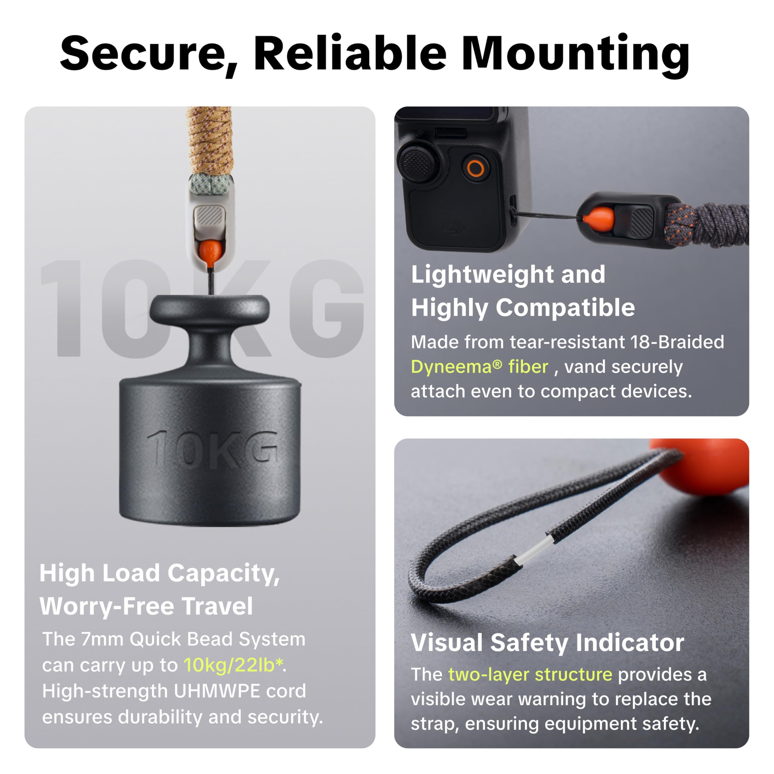 PGYTECH Correa Cámara para DJI Osmo Pocket 3, Correa 2 en 1 de Cuello y Muñeca con Sistema de Liberación Rápida Mini, Cordón Trenzado de Alta Resistencia, Carga Máx 10kg, Ajustable, Single Braid