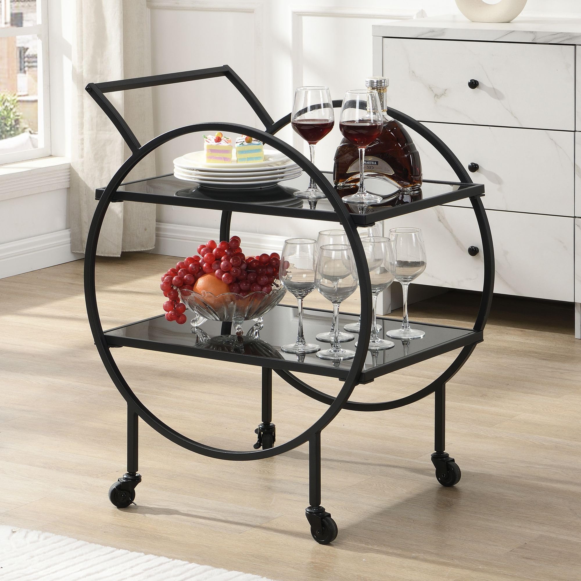 FineBuy Carrello Portavivande 45x46x83 cm Metallo con Nero Vetro