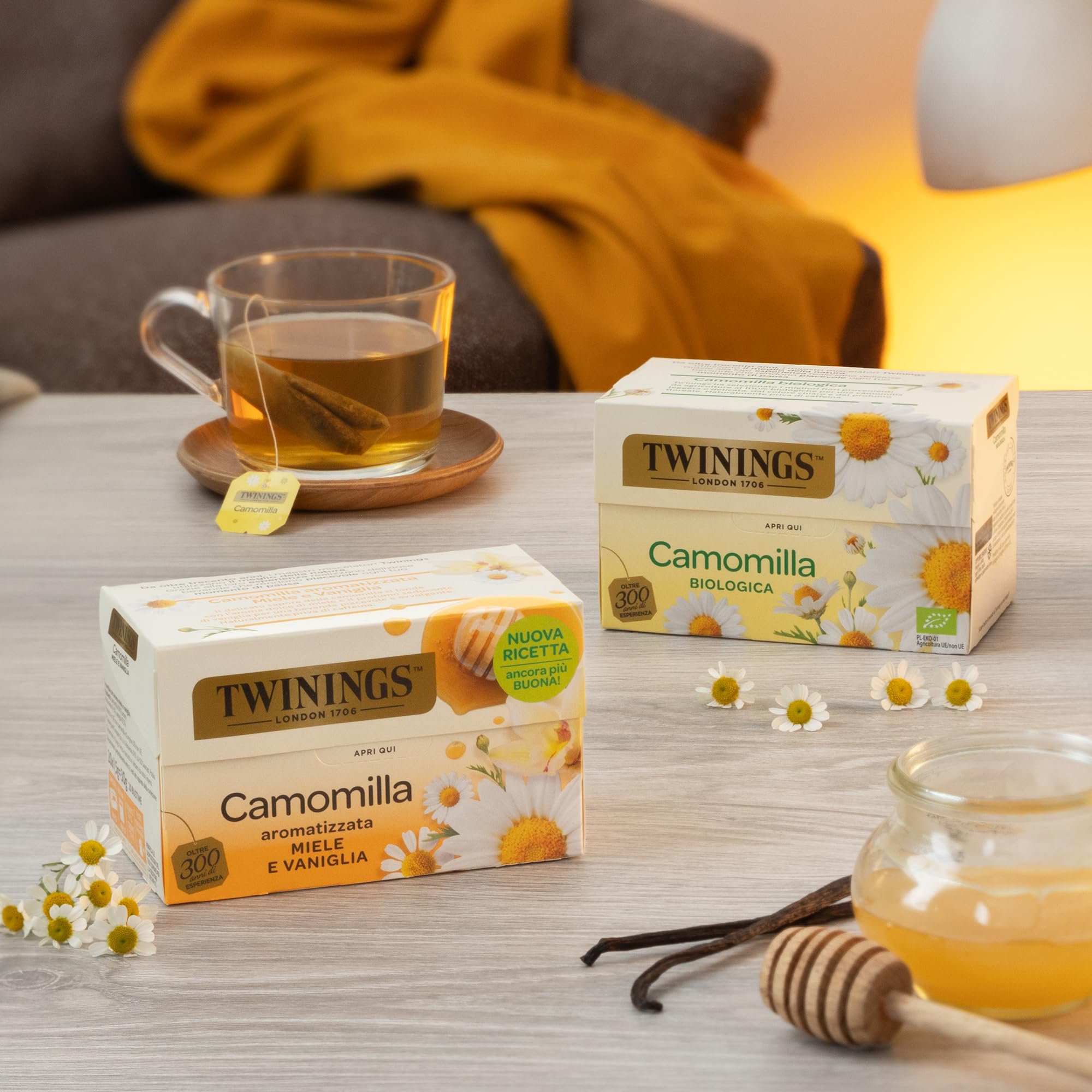 Twinings, Camomilla Aromatizzata al Miele e Vaniglia, Gusto Dolce e Avvolgente, Senza Caffeina, Infusi e Tisane, 6 Confezioni Convenienza da 20 Filtri (120 Filtri Totali)