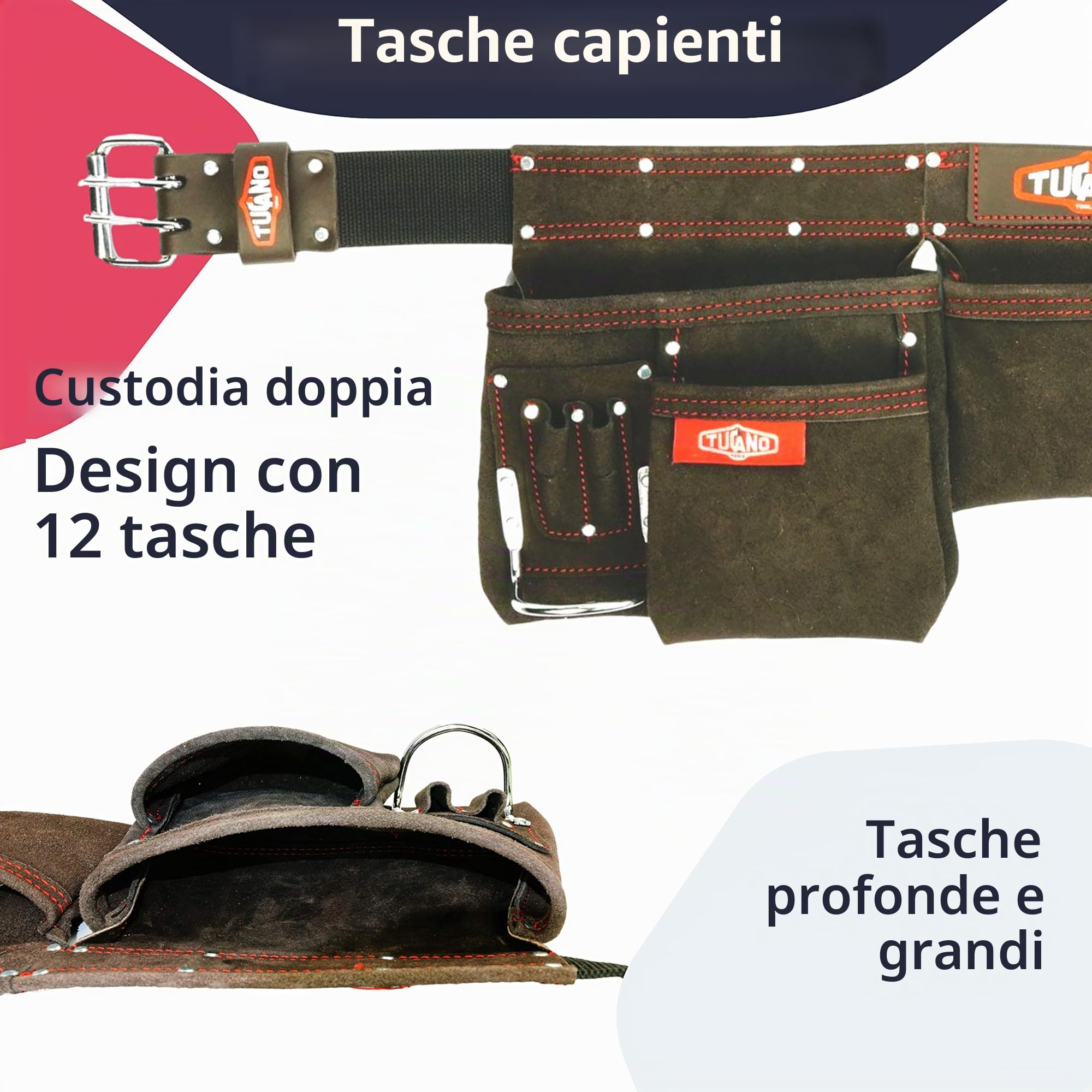 Cintura in pelle per corniciai e falegnami.Perfetta cintura portautensili per elettricisti e comoda cintura portautensili per donne.12 tasche portautensili per una grande capacità.Dimensioni da S-XXL