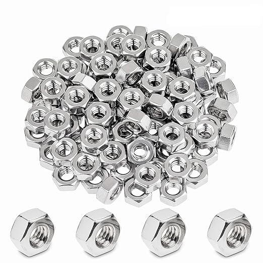100 Pieces 1/4"-20 Stainless Hex Nut, Stainless Steel (304) 18-8 Nuts