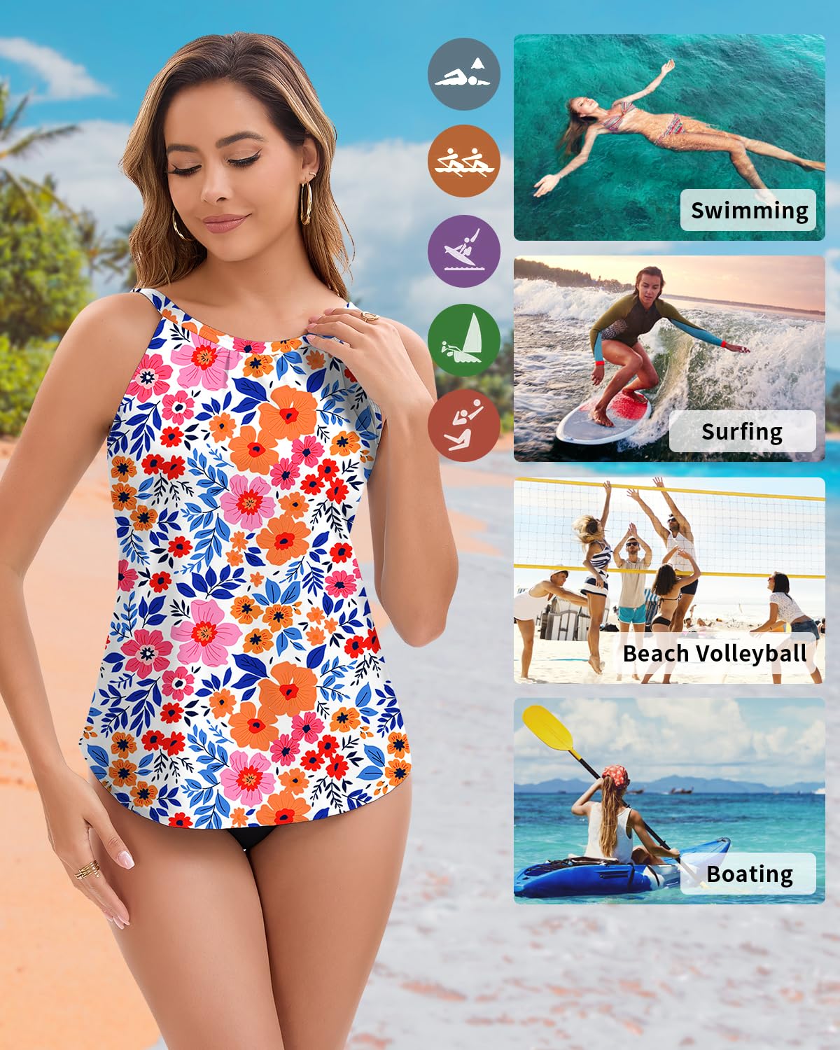WOWENY Haut de Tankini rembourré pour Femme, Maillot de Bain d'été, Haut de Plage, sans Bas