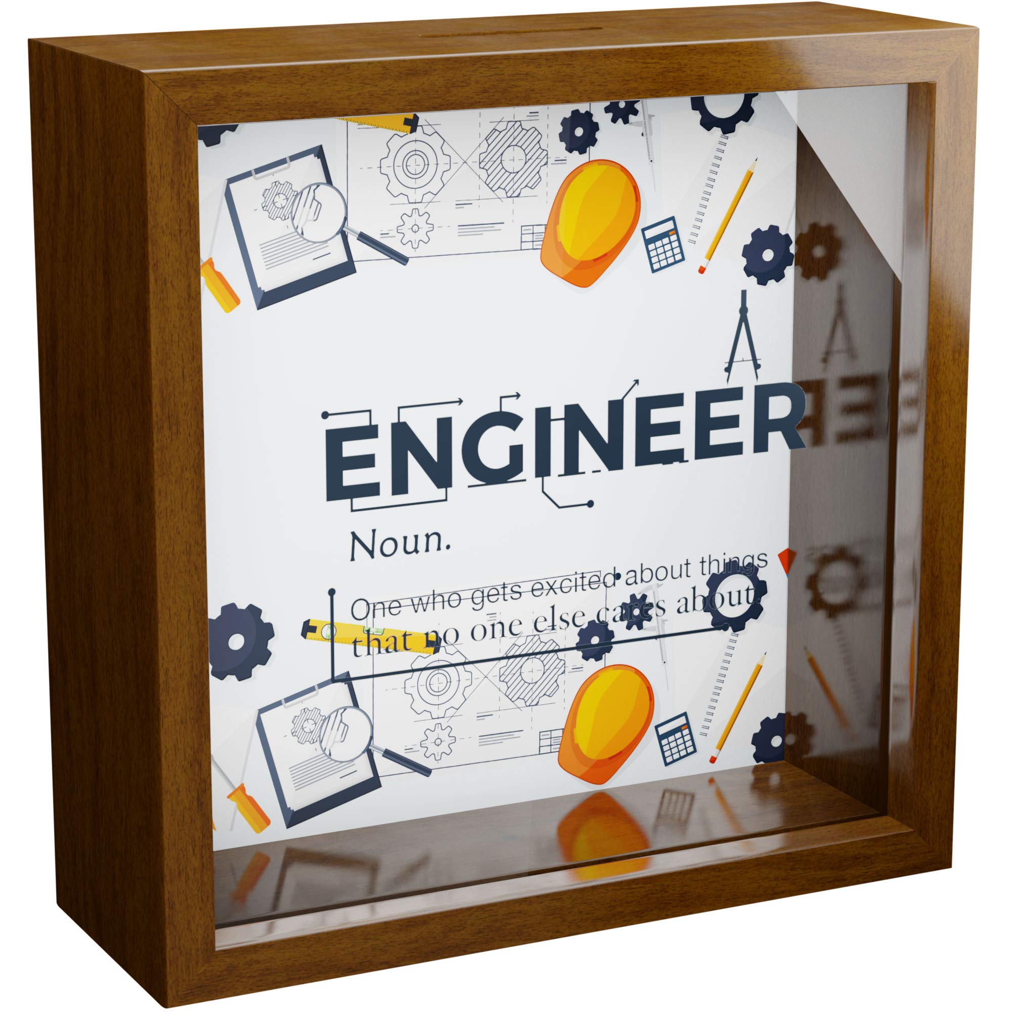 Whemoalus Engineer Gifts | 6x6x2 Memorabilia Shadow Box with Glass Front | Framed Wooden Gift for Engineers | Engineering Wall Decor Frame | Themed Keepsake Box | Ideal to Collect Special Items