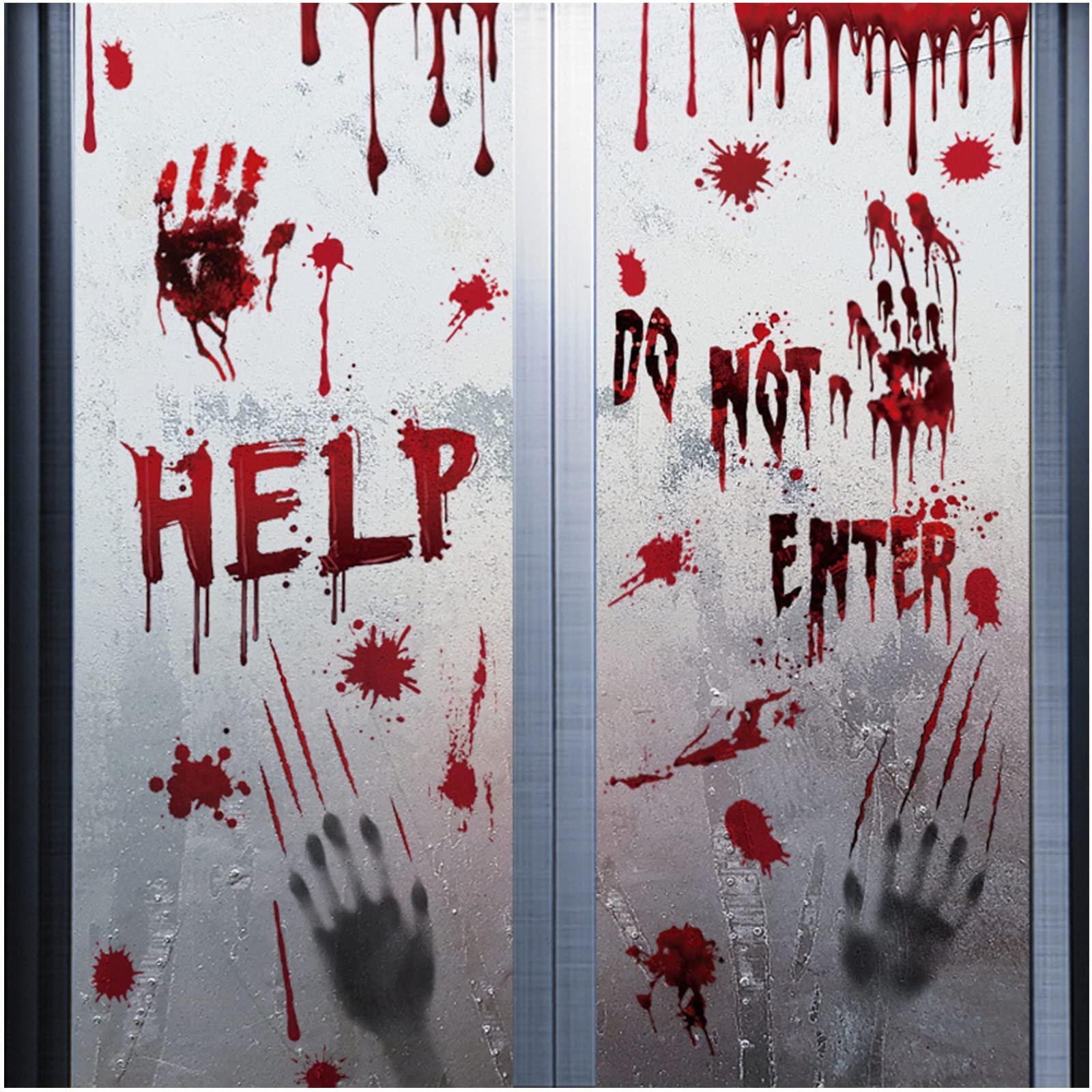 Halloween Fensterdekoration - Blutige Handabdrücke & Spritzer Aufkleber Set Wiederverwendbar