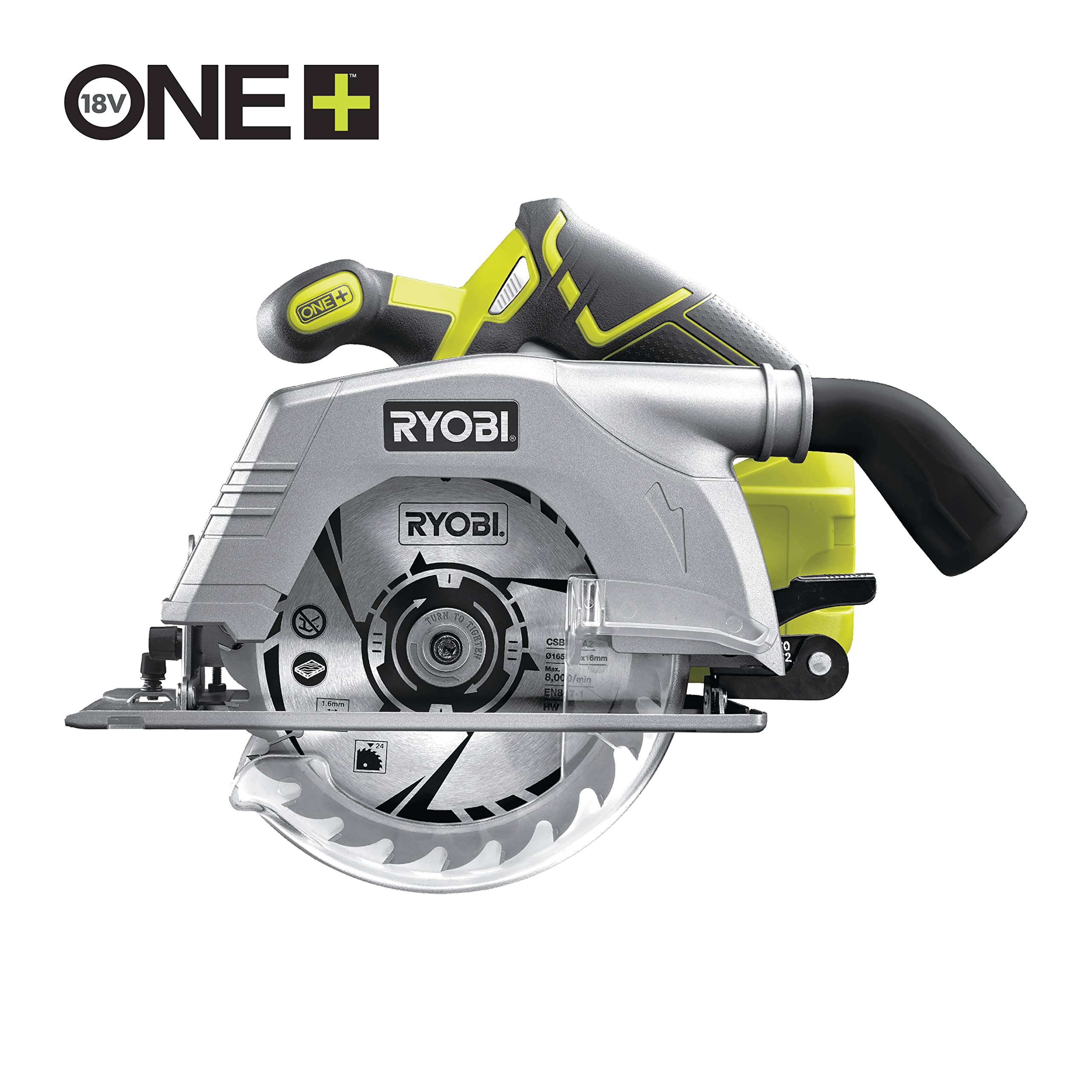Ryobi R18CS-0 Sega Circolare a Batteria 18V ONE+, Batteria non Inclusa, Lama da 165mm a 24 Denti, Velocità a Vuoto di 4.700 giri/min, Indicato per Legno, Compensato e Truciolare