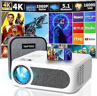 4K Projector with WiFi and Bluetooth, TOPTRO 2023 Upgraded X3 Native 1080P Projector 4K Support, 16000 Lumen, 4P/4D Keystone, 300" Display, 50% Zoom, Outdoor Projector for iOS/Android/ TV Stick/PS5