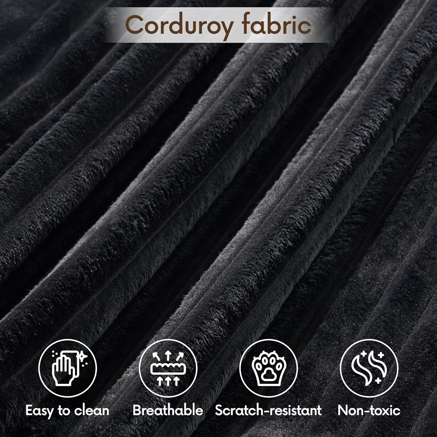 YINIX 82" Oversized Chaise Lounge Chair, Corduroy Upholstered Sleeper Sofa with 4 Throw Pillows and Wide Armrest for Living Room, No Assembly Required Loveseat Couch, Black