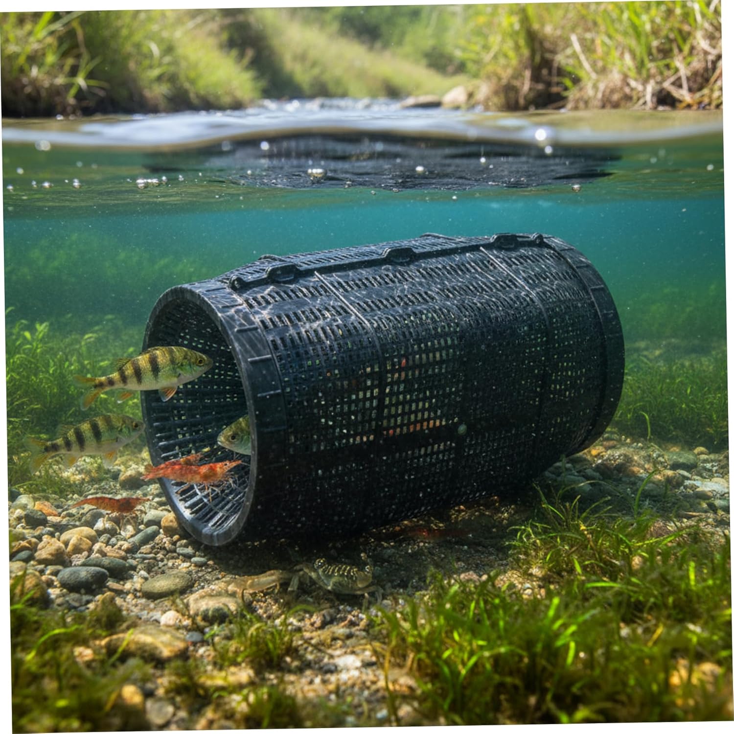 50cm Extra Large Escape-Proof Fish Trap Fish Basket with Bait Box Two-in-One Design for Freshwater Fishing Supplies