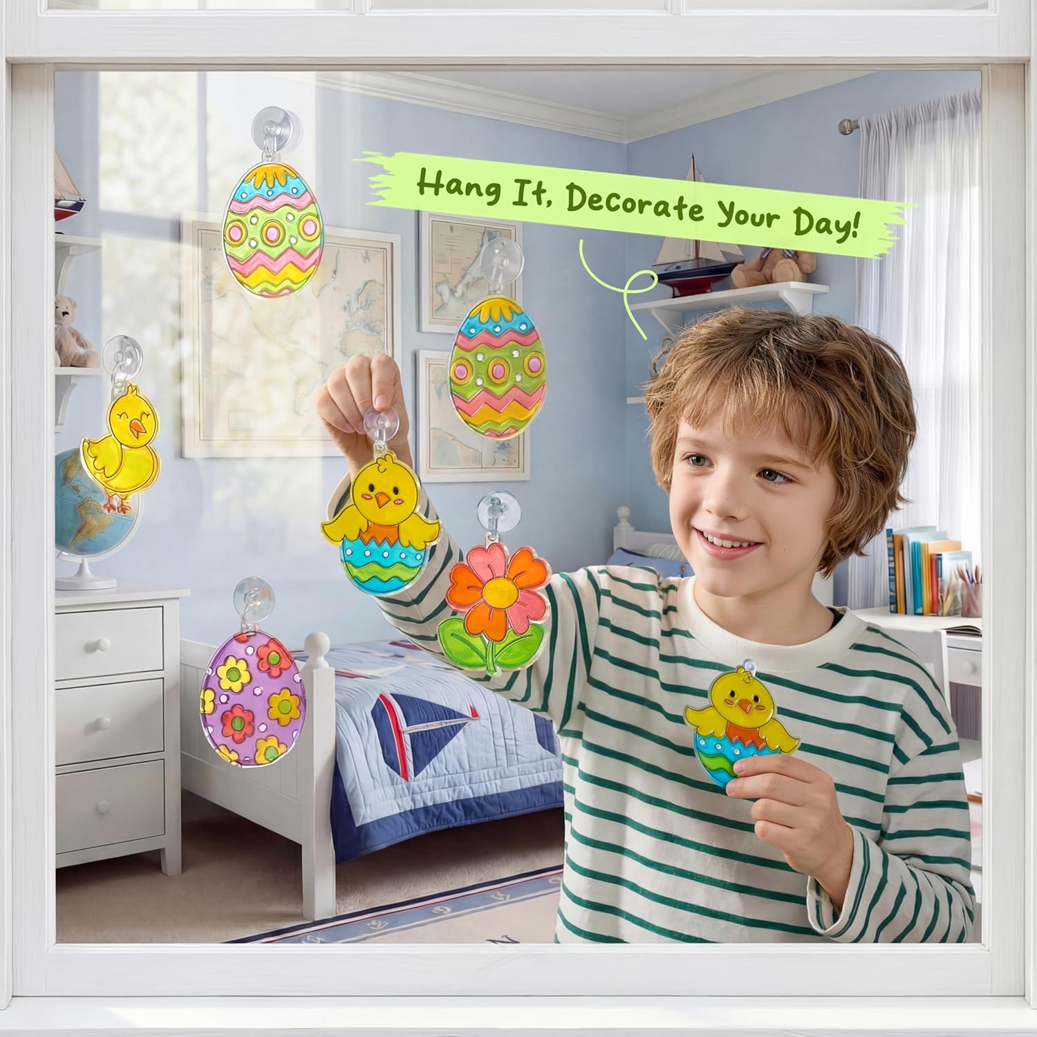 Klever Kits 18 Pcs Easter Suncatchers Crafts Set, Suncatcher Window Art Craft Kit for Kids Art & Home School Activities Party Favor Easter Party Supplies