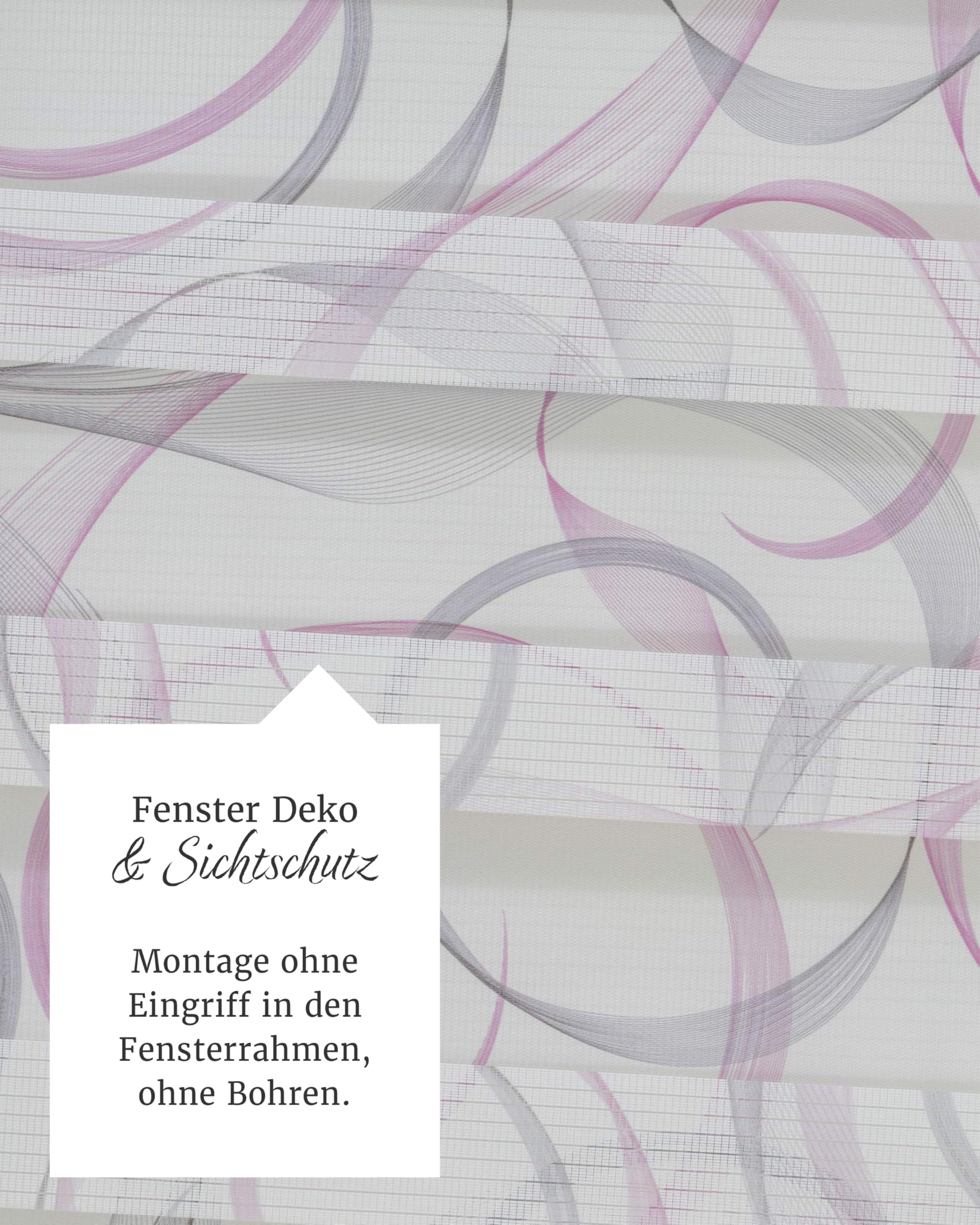 by Garesa Duo Rollo Swing - Doppelrollo Klemmfix ohne Bohren 90 x 150 cm, Weiß/Grau/Fuchsia - Fenster Sichtschutz und Lichtschutz, Bedienung mit Kettenzug