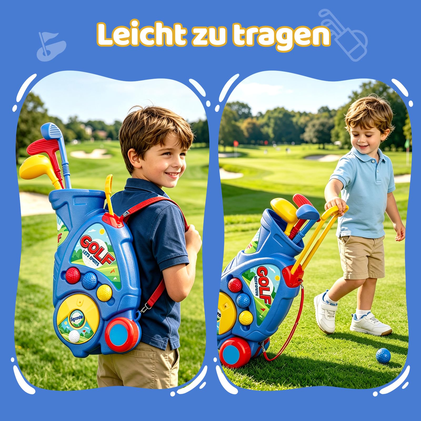Naxudcoo Golf Set für Kinder 3 4 5 Jahre, Minigolf Spielzeug mit 6 Bälle, 3 Golfschläger, Indoor & Outdoor Spielzeug ab 3 Jahre Junge, Golfspielzeug Geschenk für Jungen Mädchen