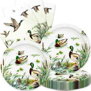 Mallard Duck Baby Shower Decorations 40Pcs Green Hunting Birthday Paper Plates and Napkins Sets Party Supplies for Duck Decor One Lucky Duck Birthday Decorations Serve 16
