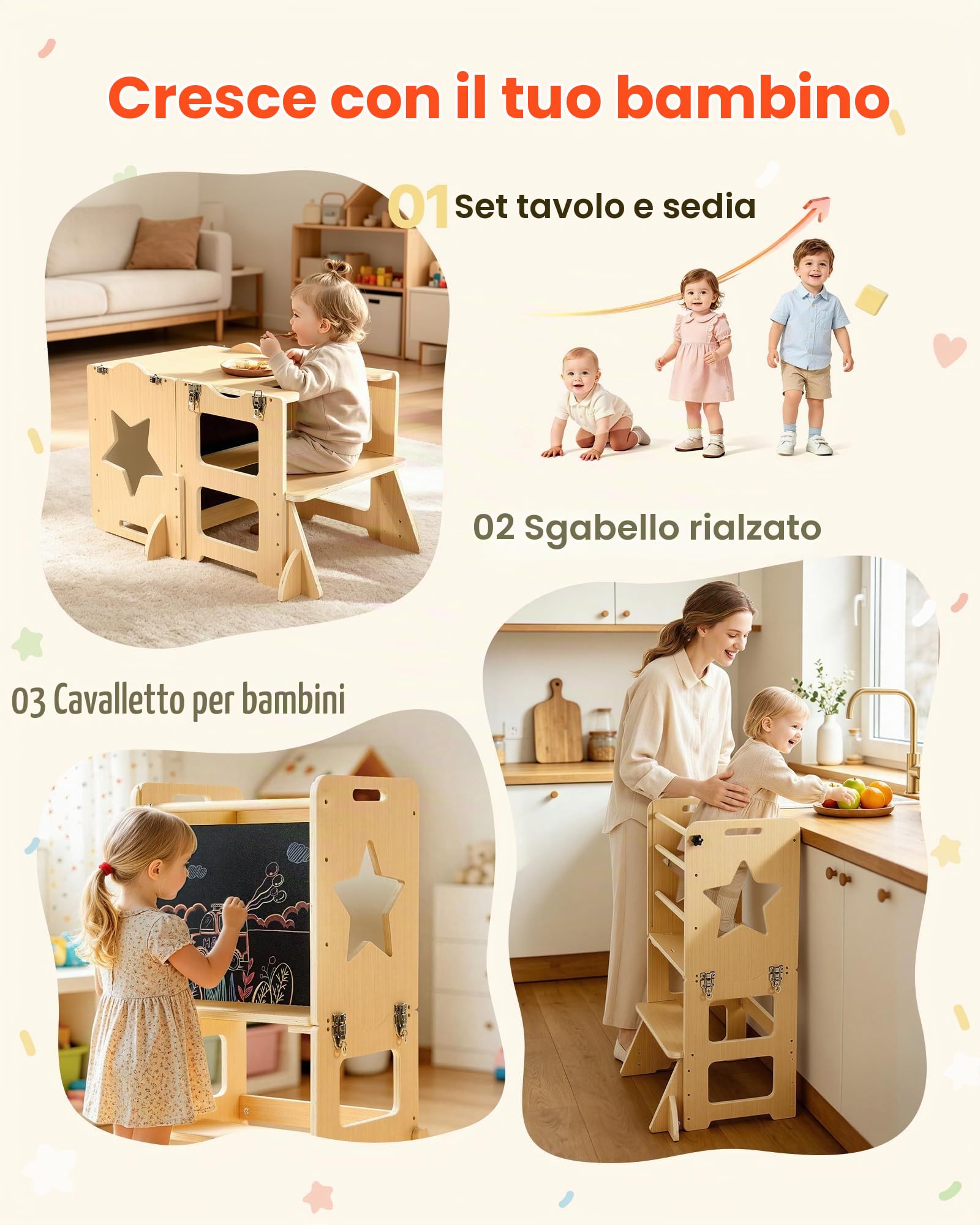 VEVOR Set Tavolo e Sedia Montessori per Svezzamento, Torre Apprendimento