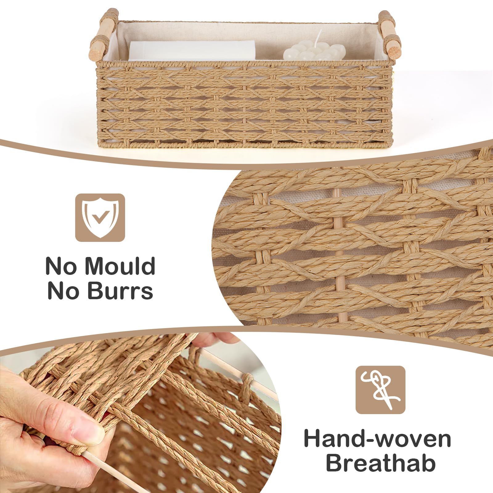 Panier Jonc De Mer Panier Rangement Osier Naturel - Lot De 2 - Idéal Salle De Bain, Cuisine Ou Chambre Corbeille Rangement Naturelle