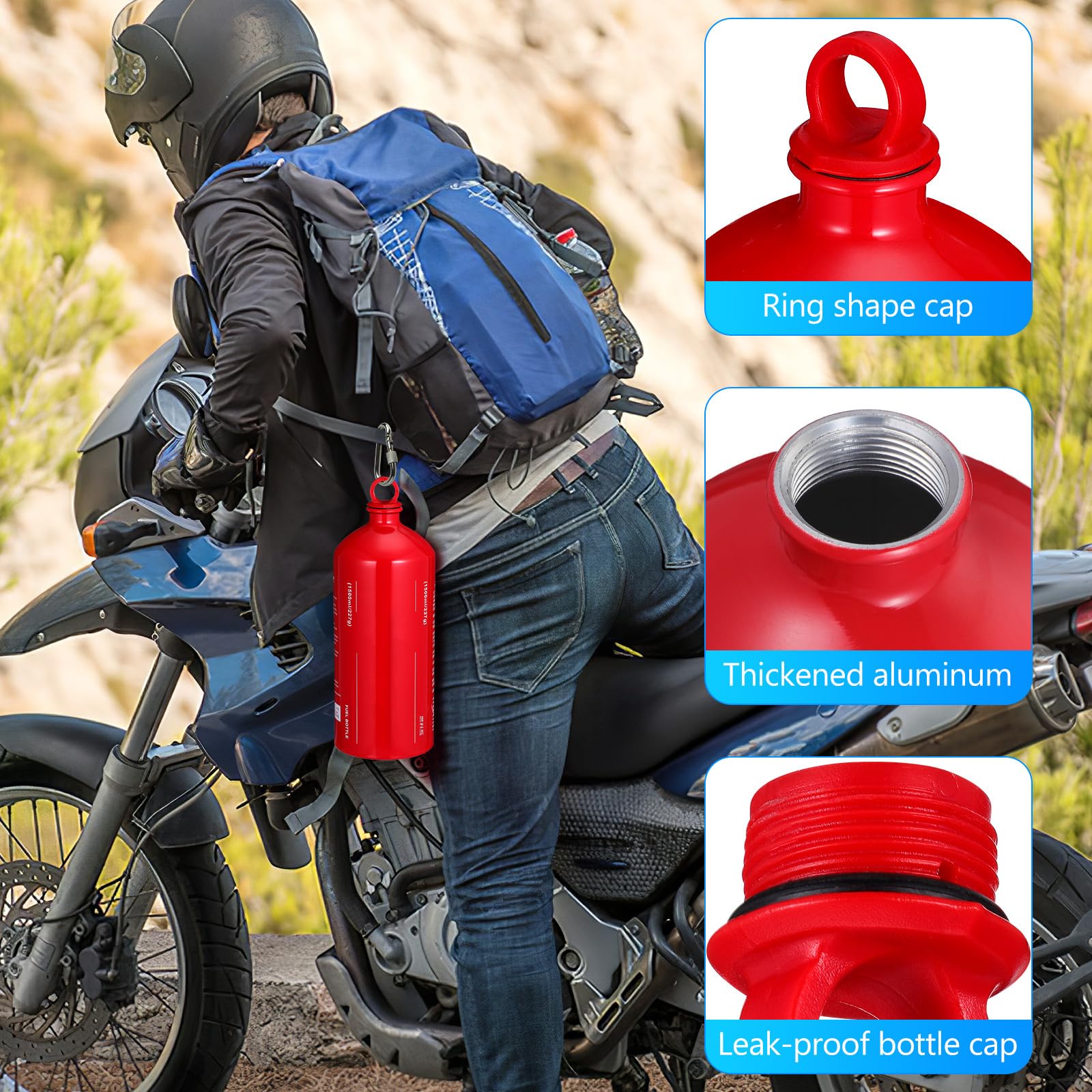 PATKAW Bouteille de Carburant en Alliage D'aluminium 1500ml Bouchon Anti-fuite, Réservoir de Secours pour Moto et Camping en Plein Air