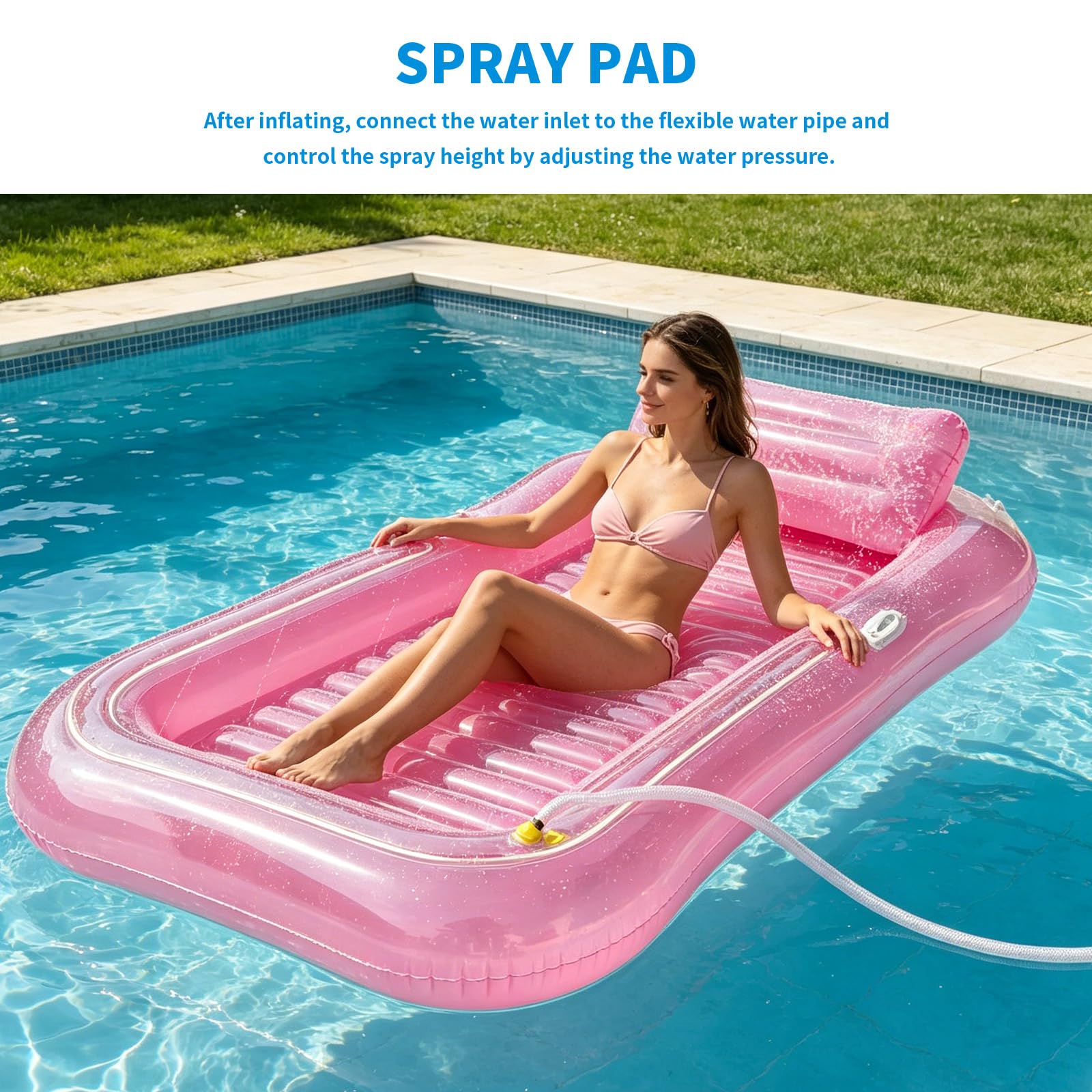 Luftmatratze Pool,Aufblasbares Schwimmbett,Aufblasbare Wasserhängematte,mit Getränkehalter,Griff und Rückenlehne,mit Eingebautem Sprinkler,Pool Float,für Erwachsene Pool Strand Sommerspaß