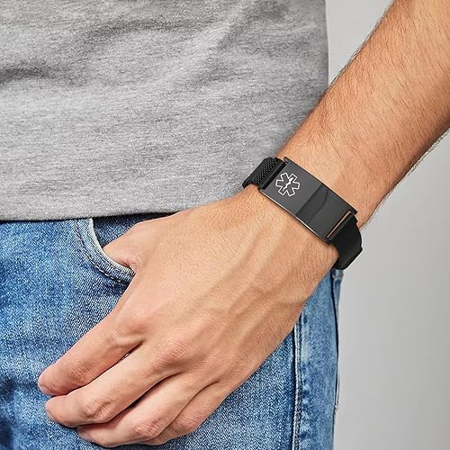 Miniatura 5 de Pulseras médicas personalizadas para mujeres y hombres pulsera de emergencia personalizada de identificación médica grabada, ajustable, elegante,