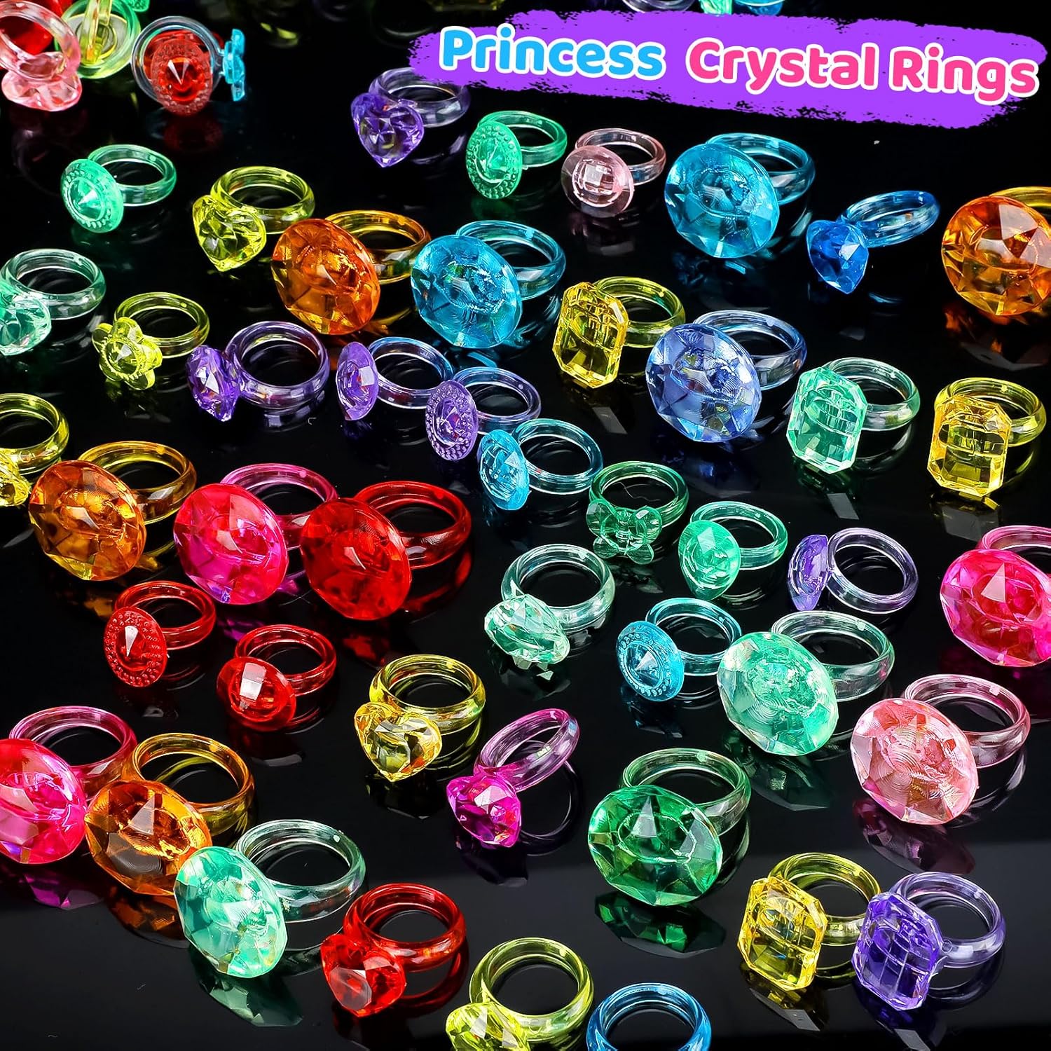 100pcs 3-Size Gem Diamond Rings Toys for kids&Unisex Adult,Bulk Plastic Ring Princess Party Favors Dress Up Jewel Ring,Goodie Bag Stuffers Fillers Carnival Prizes, Little Girl Christmas Birthday Gift