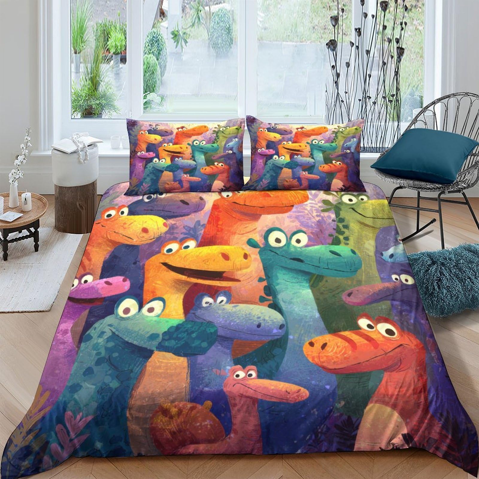 Ctjqhvkz Style-7 3D Printed Colorful Dinosaur Fitted Sheet Microfiber Soft Cartoon Animal Bed Cover For Bedroom Dorm Decor Single（135X200cm）