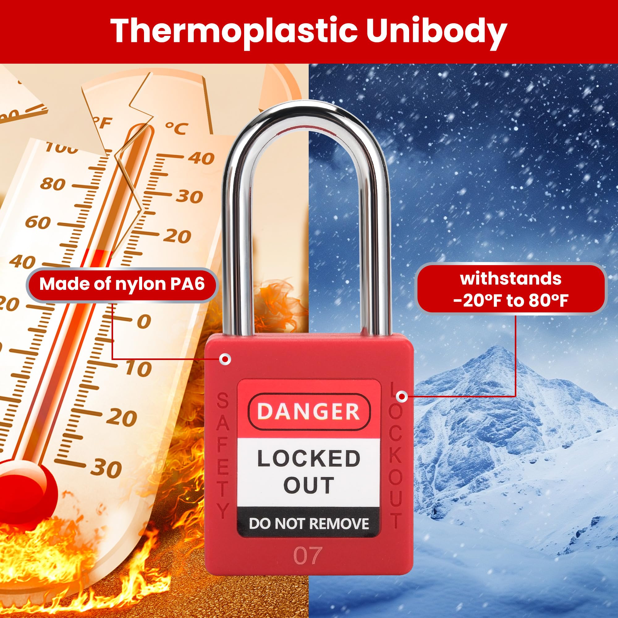 Juego de 50 candados de seguridad rojos compatibles con OSHA con 2 llaves cada una y etiquetas de etiquetado de bloqueo, diferentes cerraduras LOTO con llave para kits de bloqueo eléctrico