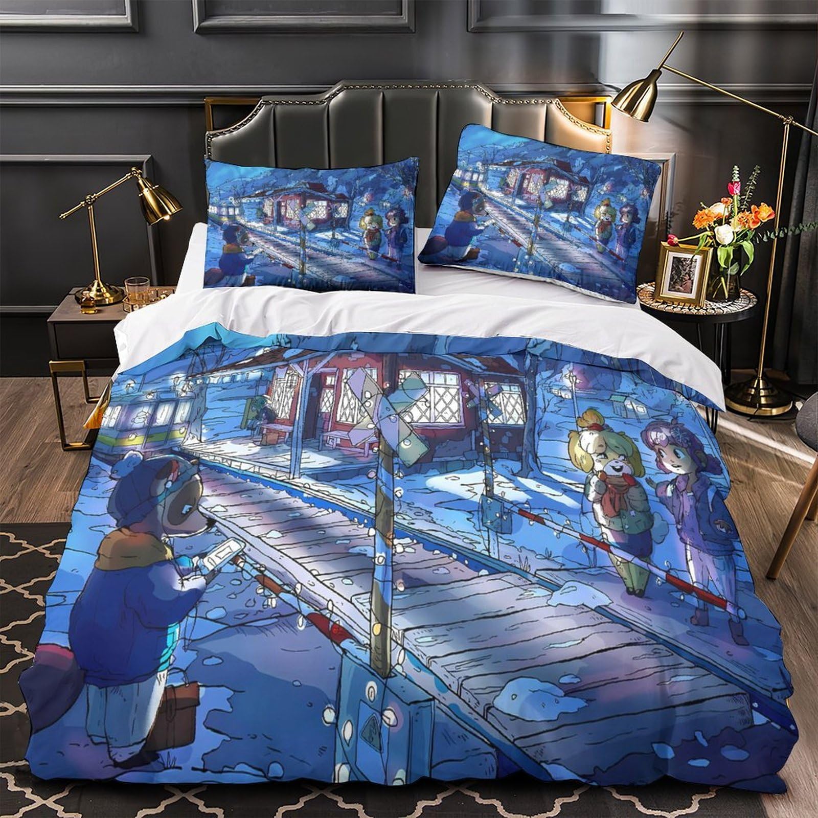 Housse de couette 140x200cm gare d'hiver pour créer une chambre d'ado cozy et manga