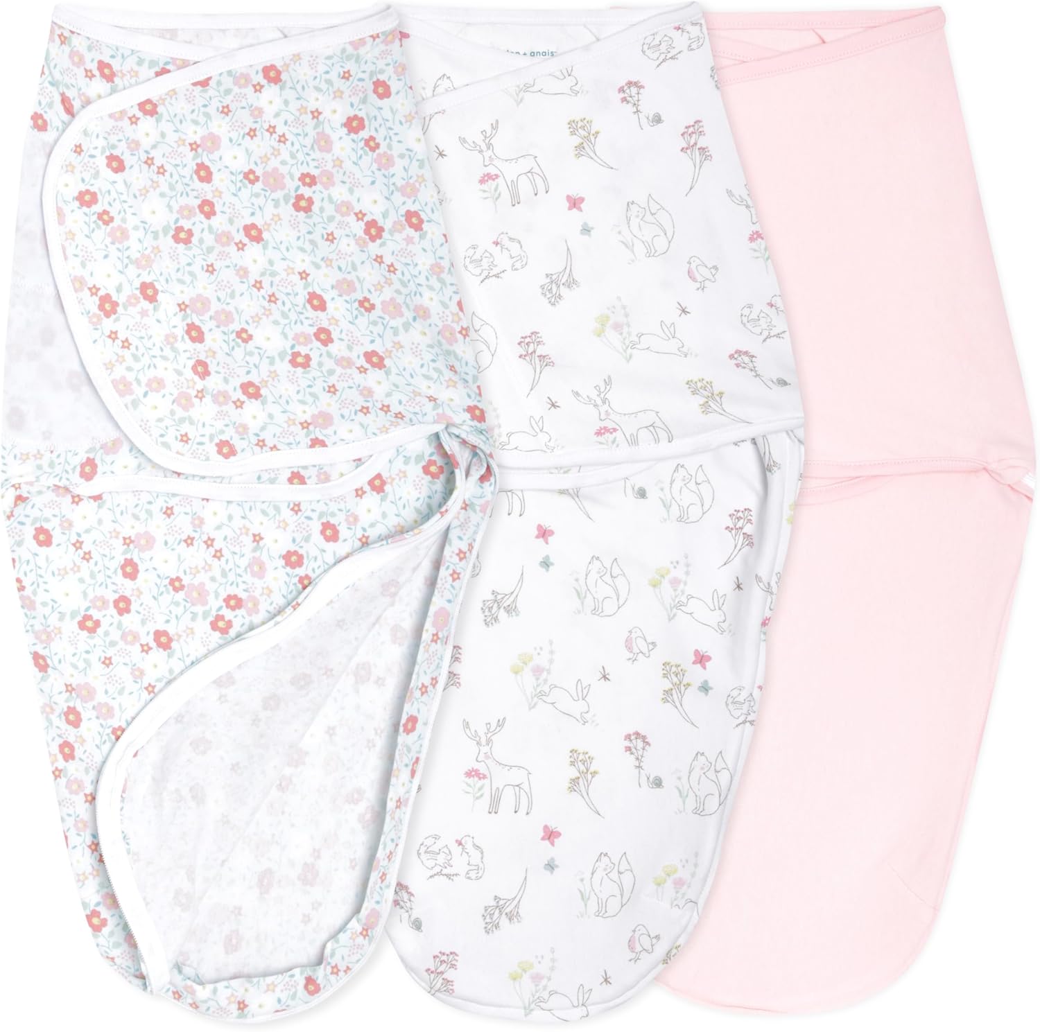aden + anais Essentials Easy Swaddle Wrap Quick Change with Bottom Zipper, Snug Cotton Knit Baby Wrap Swaddle Blanket for Newborns, TOG 1.0, 3-Pack, Fairy Tale Flowers, 0-3 Months, Small/Medium aden + anais Essentials Easy Swaddle Wrap Quick Change with Bottom Zipper, Snug Cotton Knit Baby Wrap Swaddle Blanket for Newborns, TOG 1.0, 3-Pack, Fairy Tale Flowers, 0-3 Months, Small/Medium
