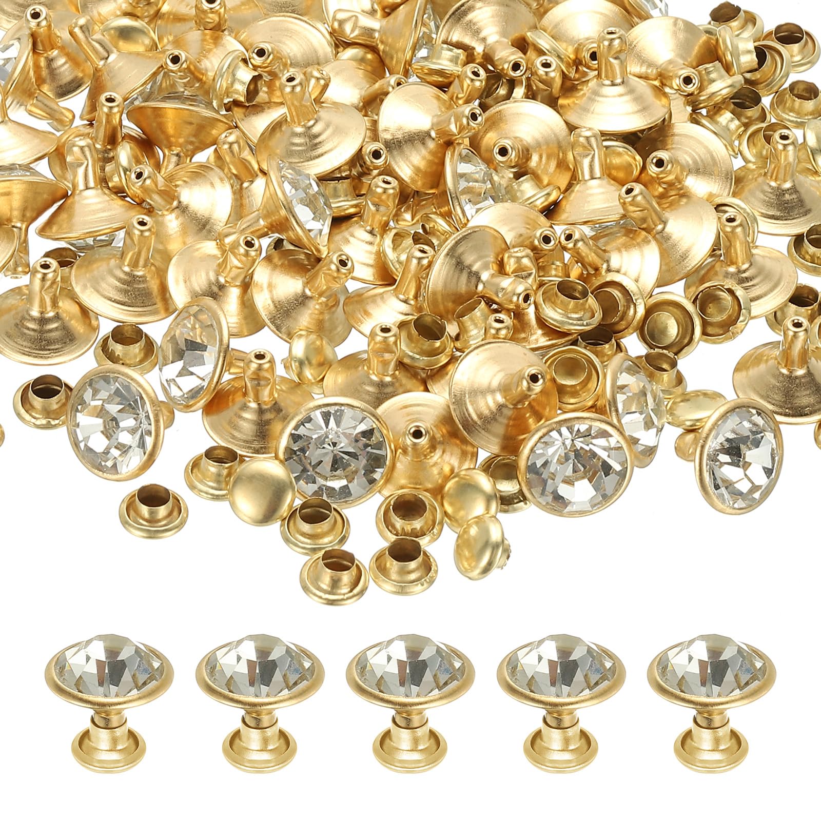 Rivets en cuir 10mm à strass dorés pointes double coque pour réparation de ceinture