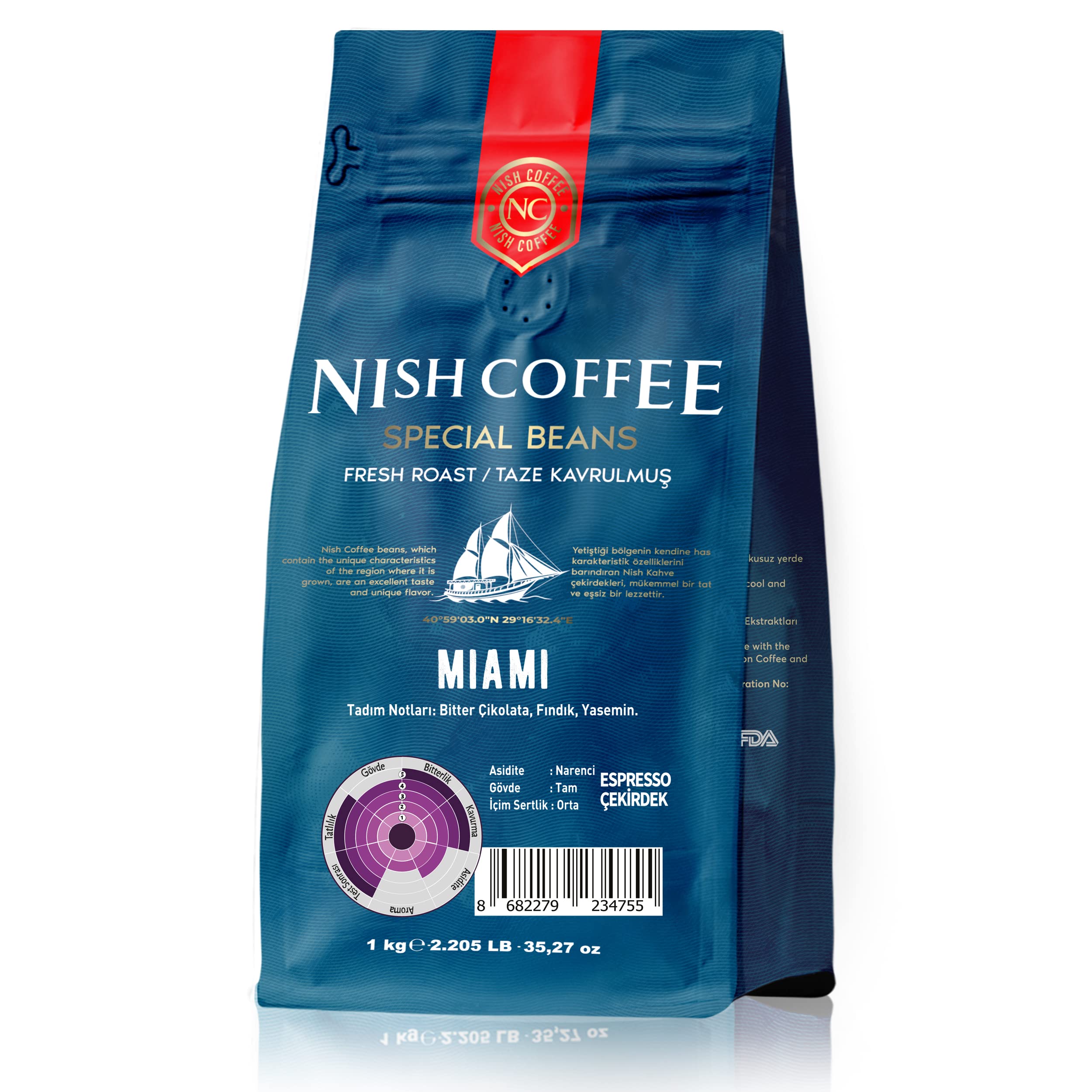 Nish Espresso Kahve Miami 1 Kg-Çekirdek