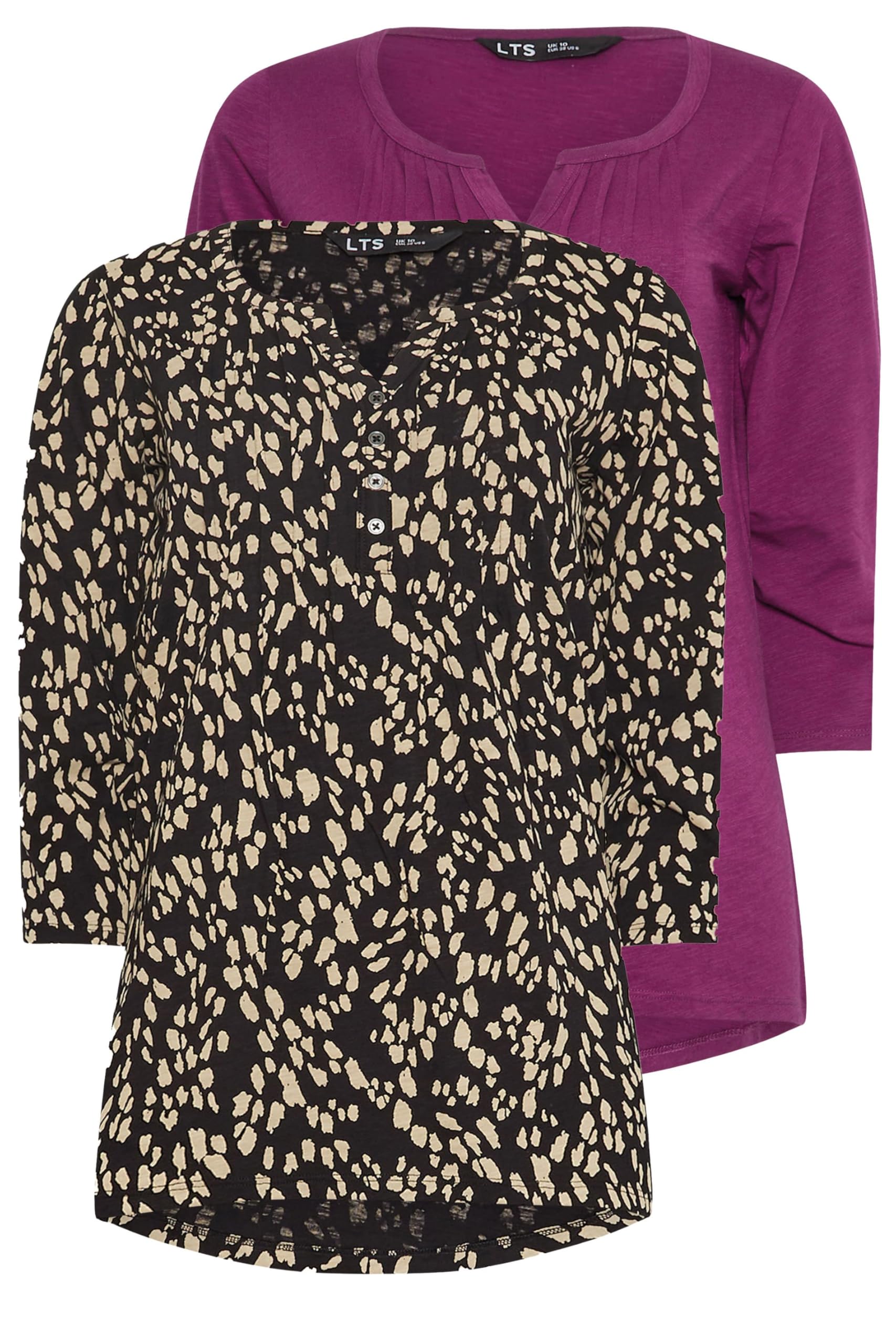 Lts Women's Brown 2 Pack Tall Beige & Dark Pink Cotton Henley Tops Size 12