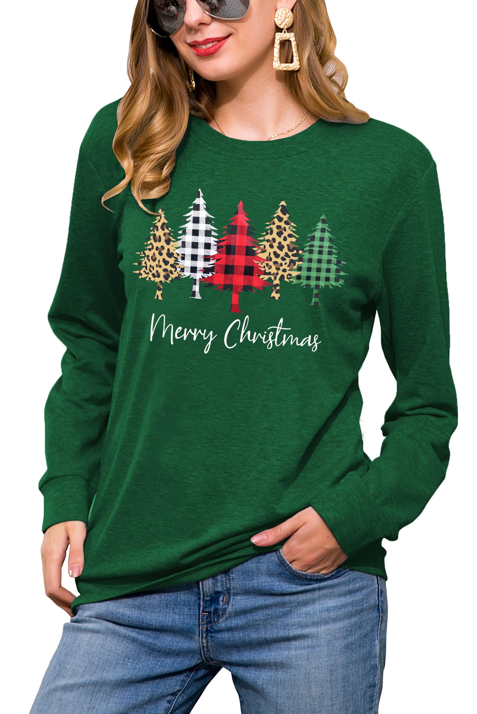 Christmas Sweatshirts Women Xmas Shirt Christmas Tree Graphics Pullover Holiday Long Sleeve Tops