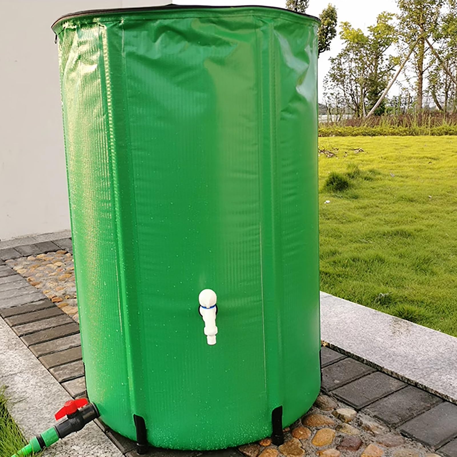 Przenośna beczka na wodę ze stojakiem i kranem, 100 l / 200 l / 225 l / 250 l / 380 l / 750 l / 1000 l składana beczka na deszczówkę do ogrodu na zewnątrz zbiornik na wodę deszczową z pojemnikiem do