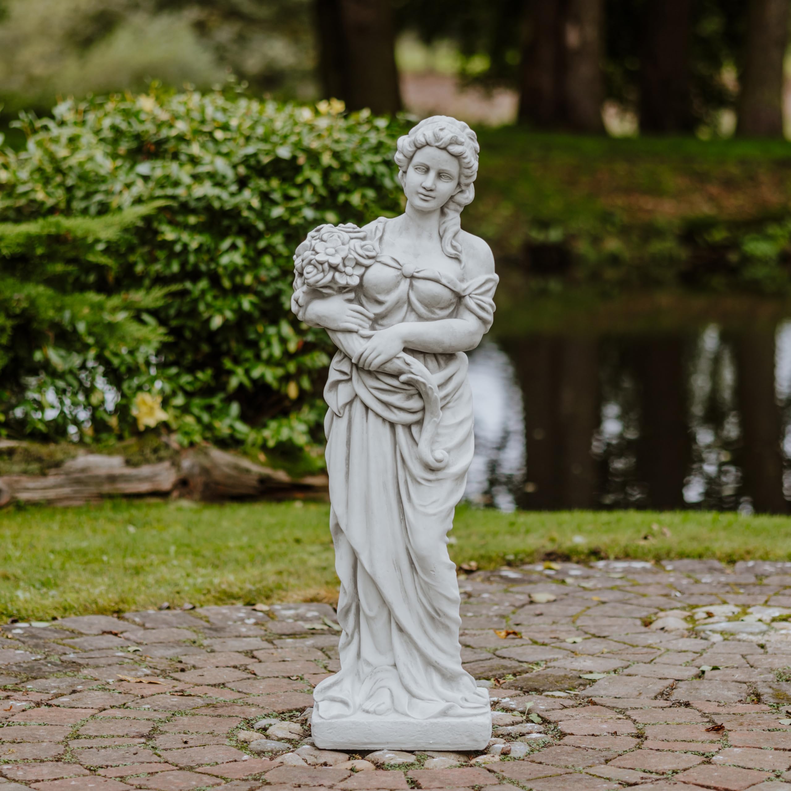 gartendekoparadies.de Statua della dea greca Leto, statuetta in pietra, grigio, calcestruzzo bianco gres H. 116 cm, 100 kg, antigelo per esterni