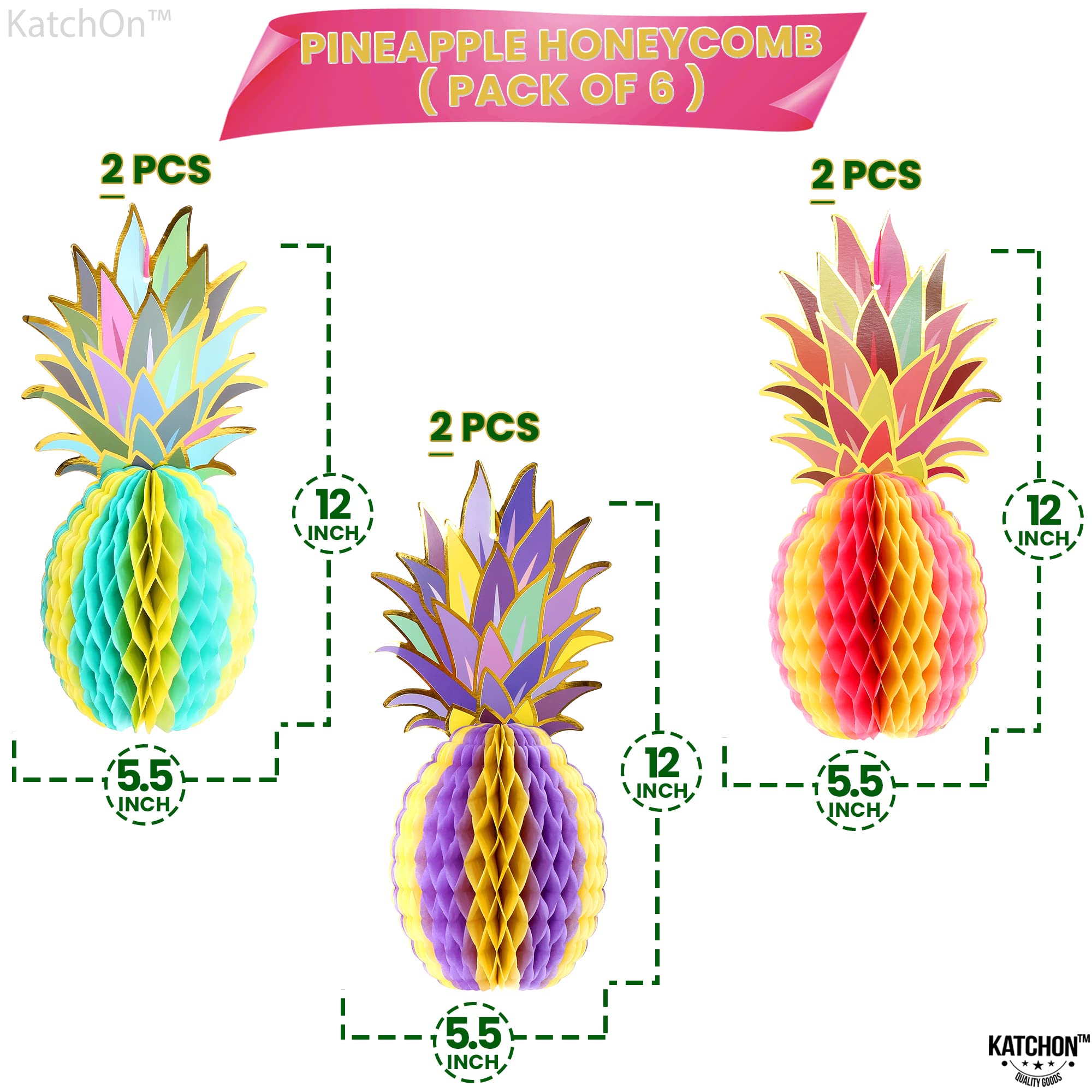KatchOn 6 Pcs Pineapple Decor Centerpiece 12 Inch | Luau party Decorations Hawaiian Party Decorations, Tropical Party Decorations, Summer Party Decorations, Pineapple Honeycomb Tissue Centerpieces — Amazon image 2