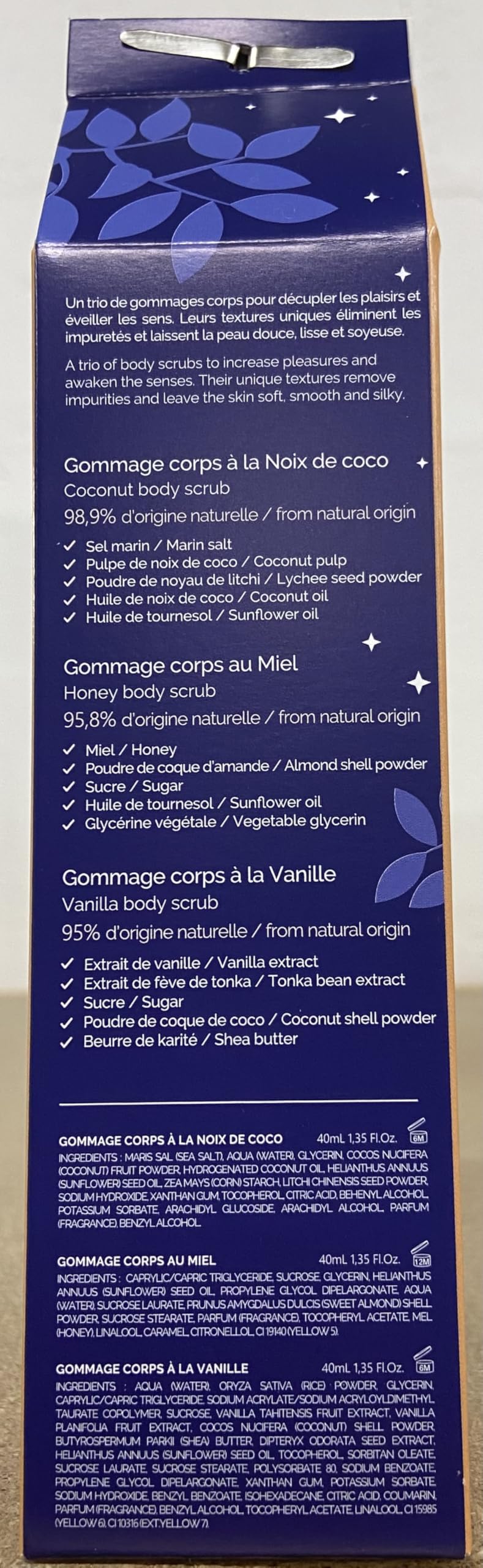 Blancrème - Trio de gommages Corps Gourmand 40ml - 3 parfums Noix de Coco, Miel et Vanille Tonka pour une peau douce naturellement